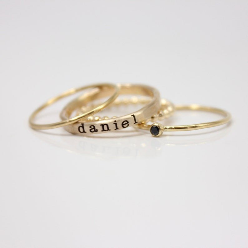 Personalized Name Engraved Stackable Ring Set for Women - Custom Jewelry Gift for Anniversary, Birthday & Valentine's Day | TP004 | Perfect for Layering, Everyday Wear & Special Occasions