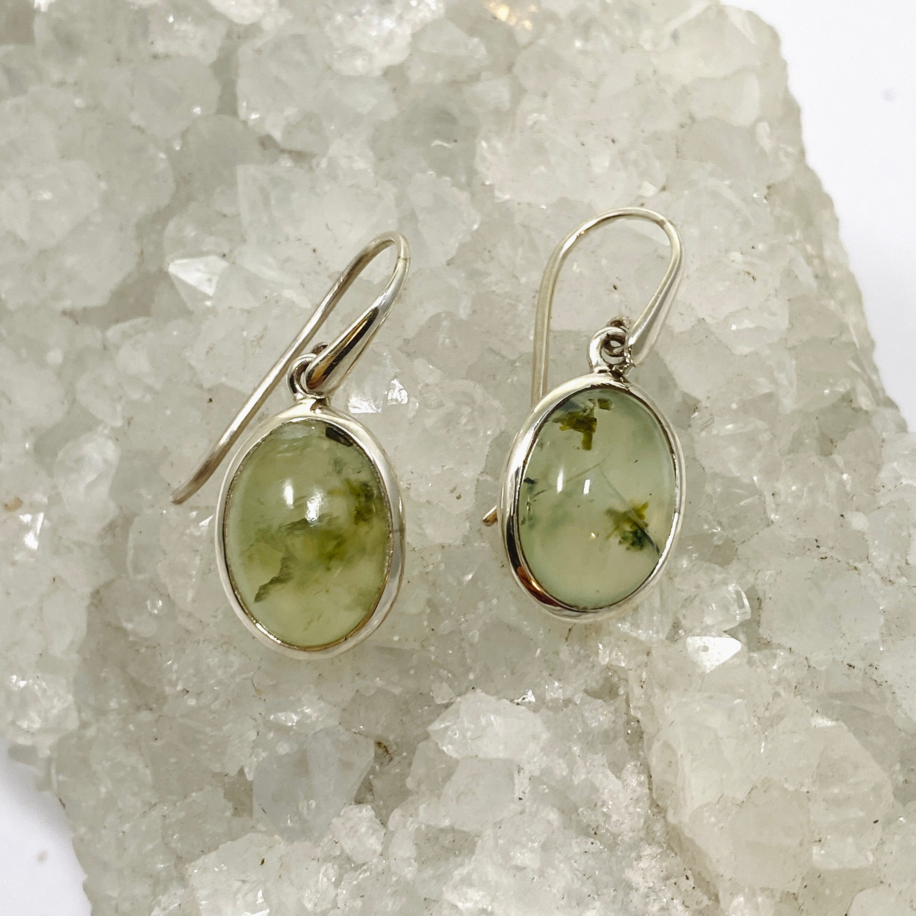 Natural Prehnite and Epidote Oval Cabochon Earrings - Handmade Gemstone Jewelry for Women - Perfect for Boho, Wedding & Everyday Wear