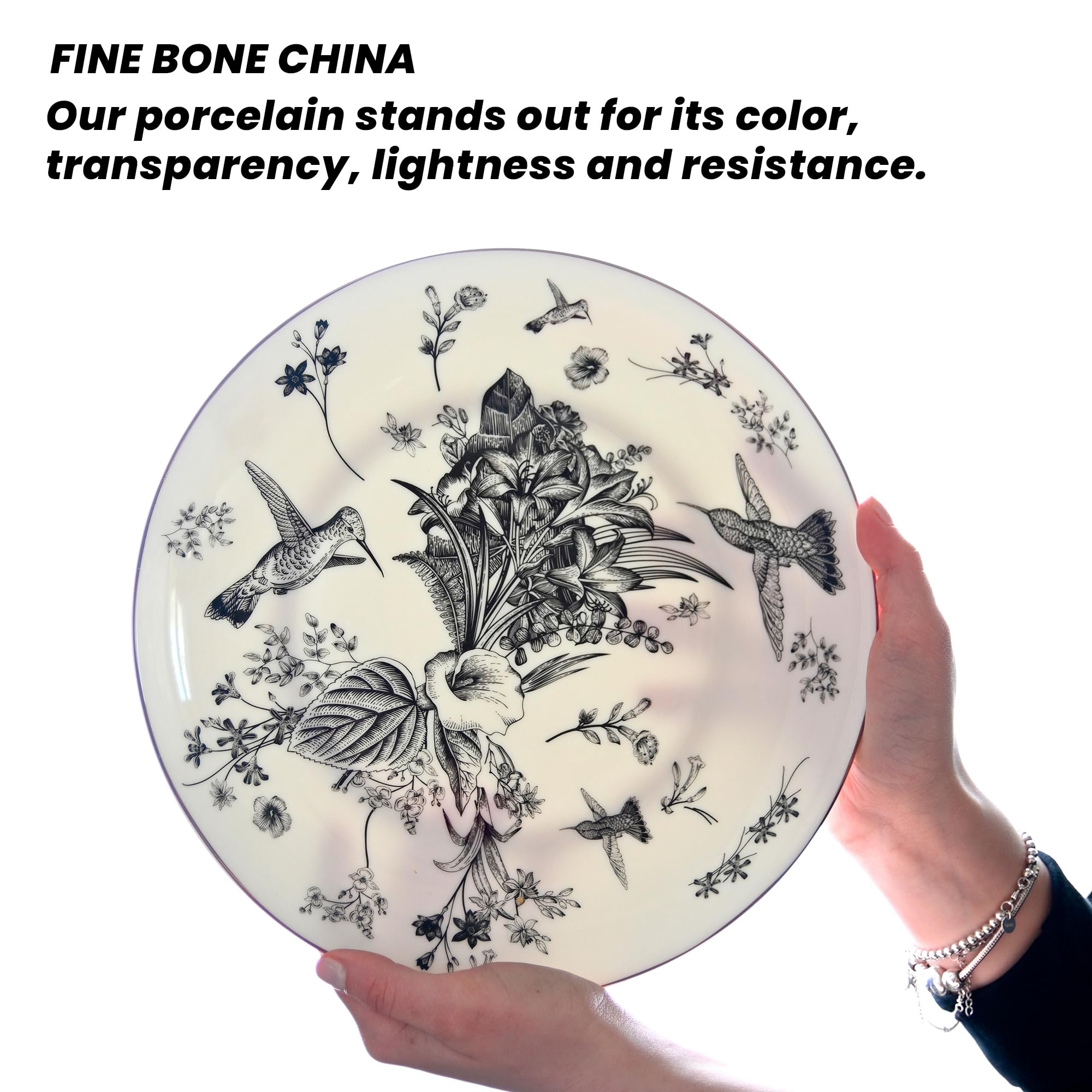 KOKEN 4-Piece Ceramic Dinnerware Set - Botanic Plates & Bowls for Salad, Dessert & Cereal | Microwave Safe Bone China Dishes | Perfect for Family Dining, Dinner Parties & Everyday Use