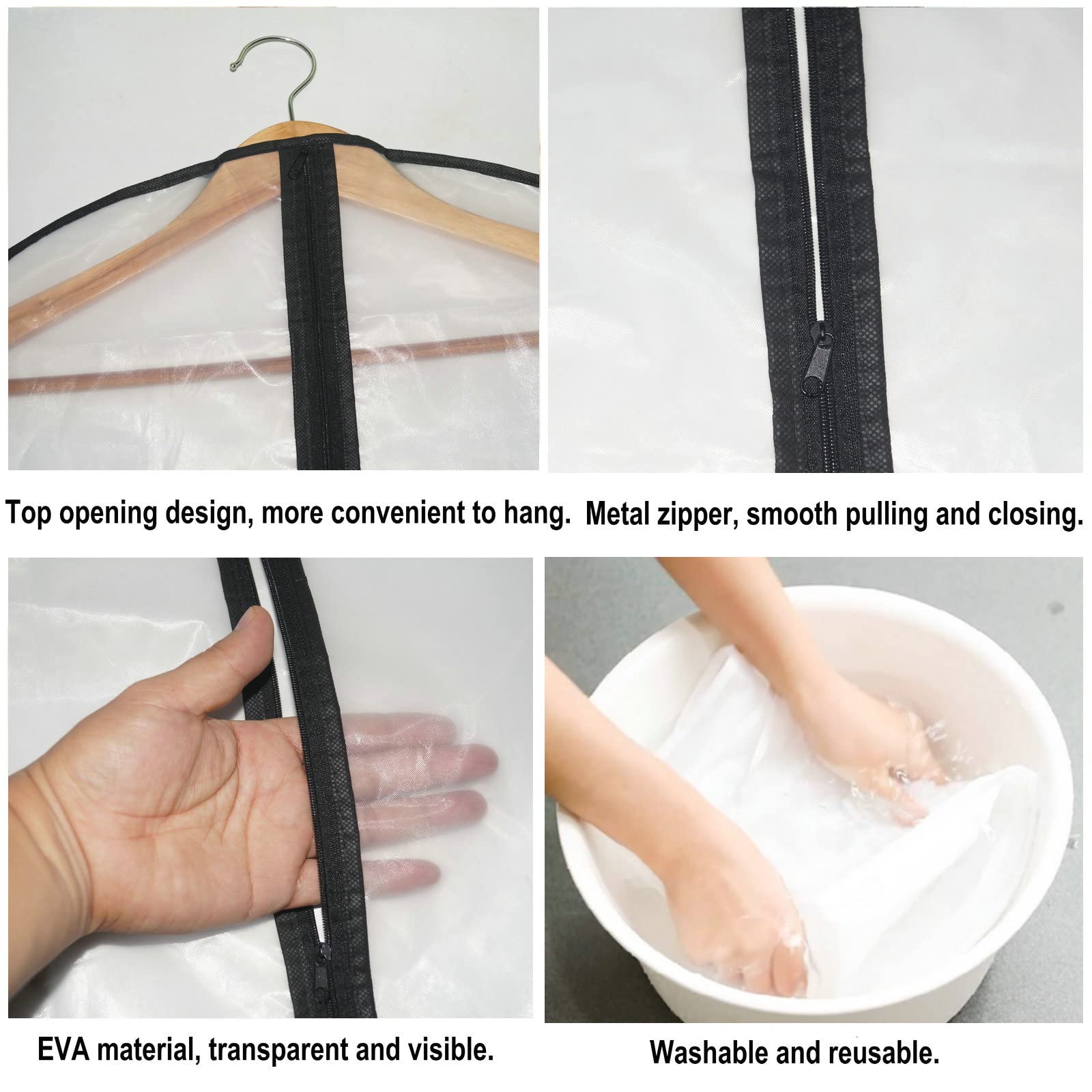 Breathable Clear Garment Bags with Full-Length Black Zipper - 6 Pack (24
