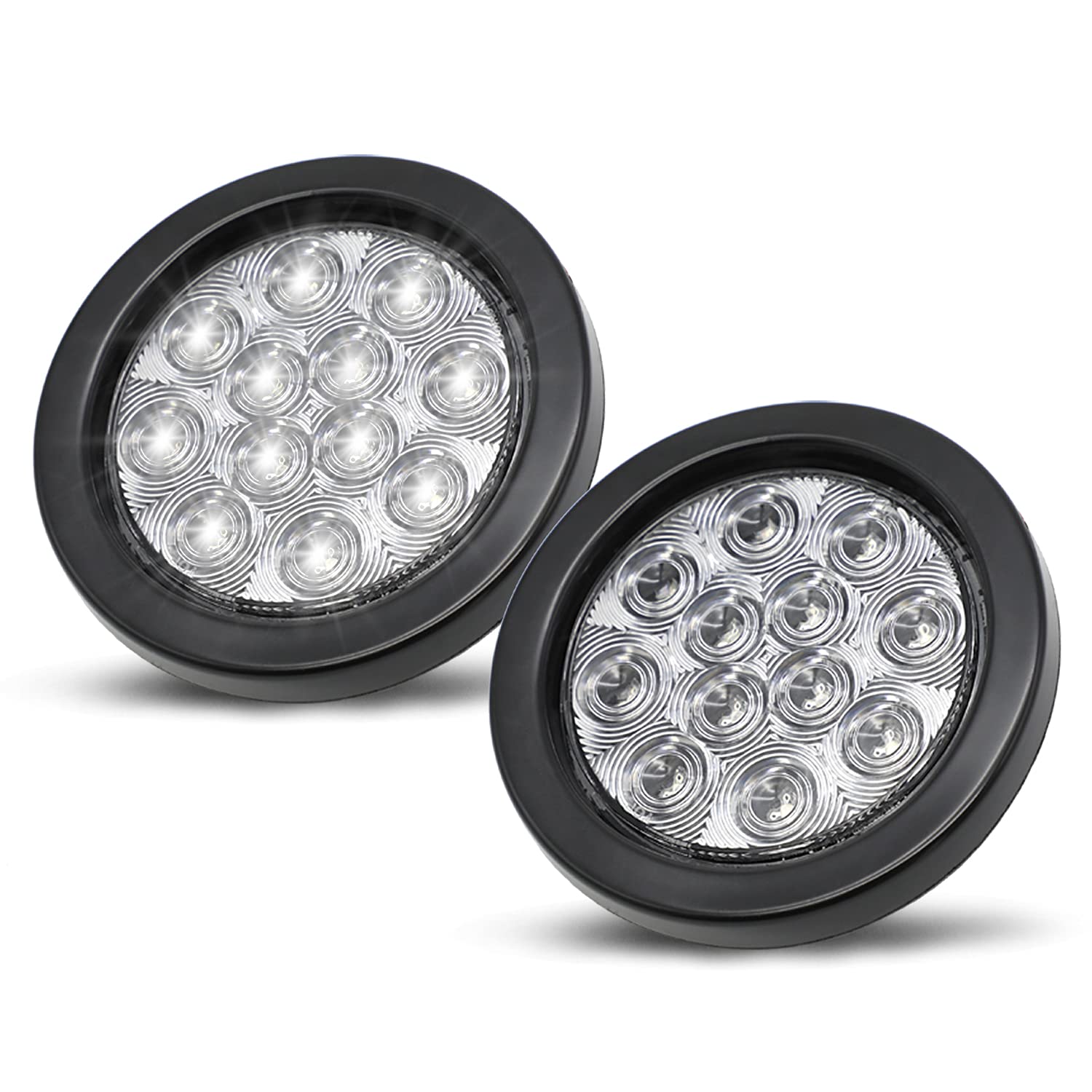MADCATZ 4 Inch Round White LED Reverse Lights - 12 LED Backup Lamps for Trucks, Boats, Tractors, ATVs, RVs, Vans & Buses - Waterproof 12V DC Sealed Clearance Lights with Plugs & Grommets (Pack of 2) GA12 - Perfect for Nighttime Reversing, Off-Roading & Marine Applications