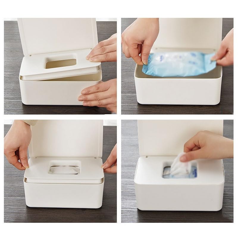 DFHBFG Wet Wipes Storage Box with Lid - Portable Desktop Tissue Organizer for Baby Wipes, Makeup Remover Wipes & Disinfecting Wipes | Perfect for Home, Office, Nursery, Travel & Car Use