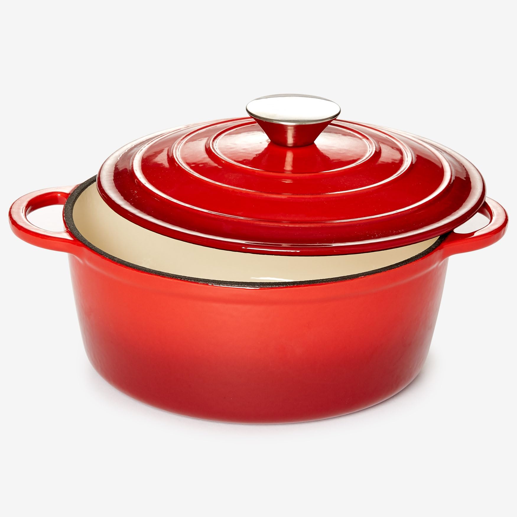 BrylaneHome 2.8 Quart Cast Iron Casserole Dish with Lid - Red Enameled Dutch Oven for Baking, Roasting & Serving - Perfect for Oven, Stovetop & Camping