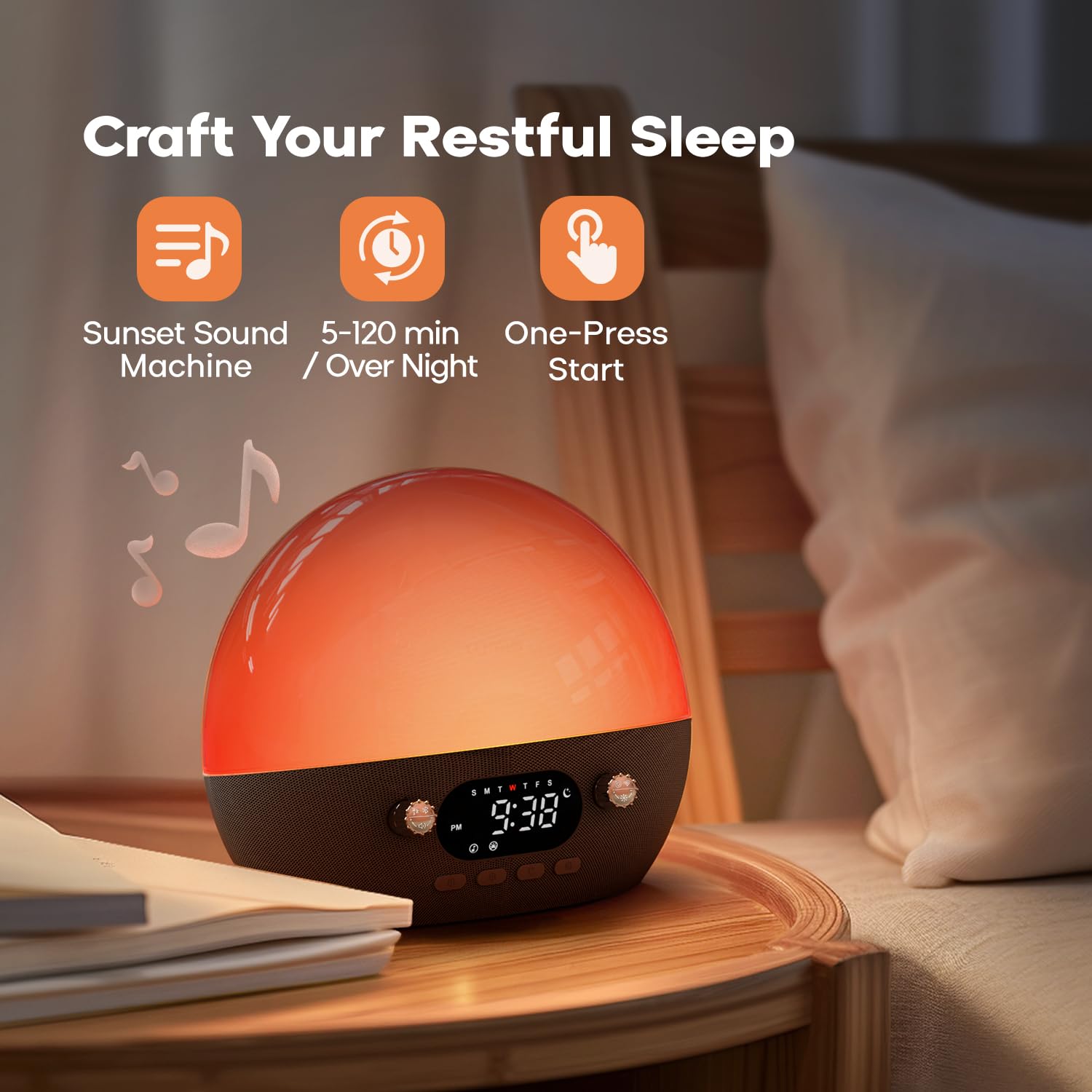 **Dekala RestOnn Sunrise Alarm Clock with Sunset Simulation - 7-Day Programmable Dual Alarm, White Noise & Natural Sounds for Sleep, Bluetooth Speaker, Amber Night Light & Smart App Control (Black) – Perfect for Bedrooms, Meditation & Relaxation**