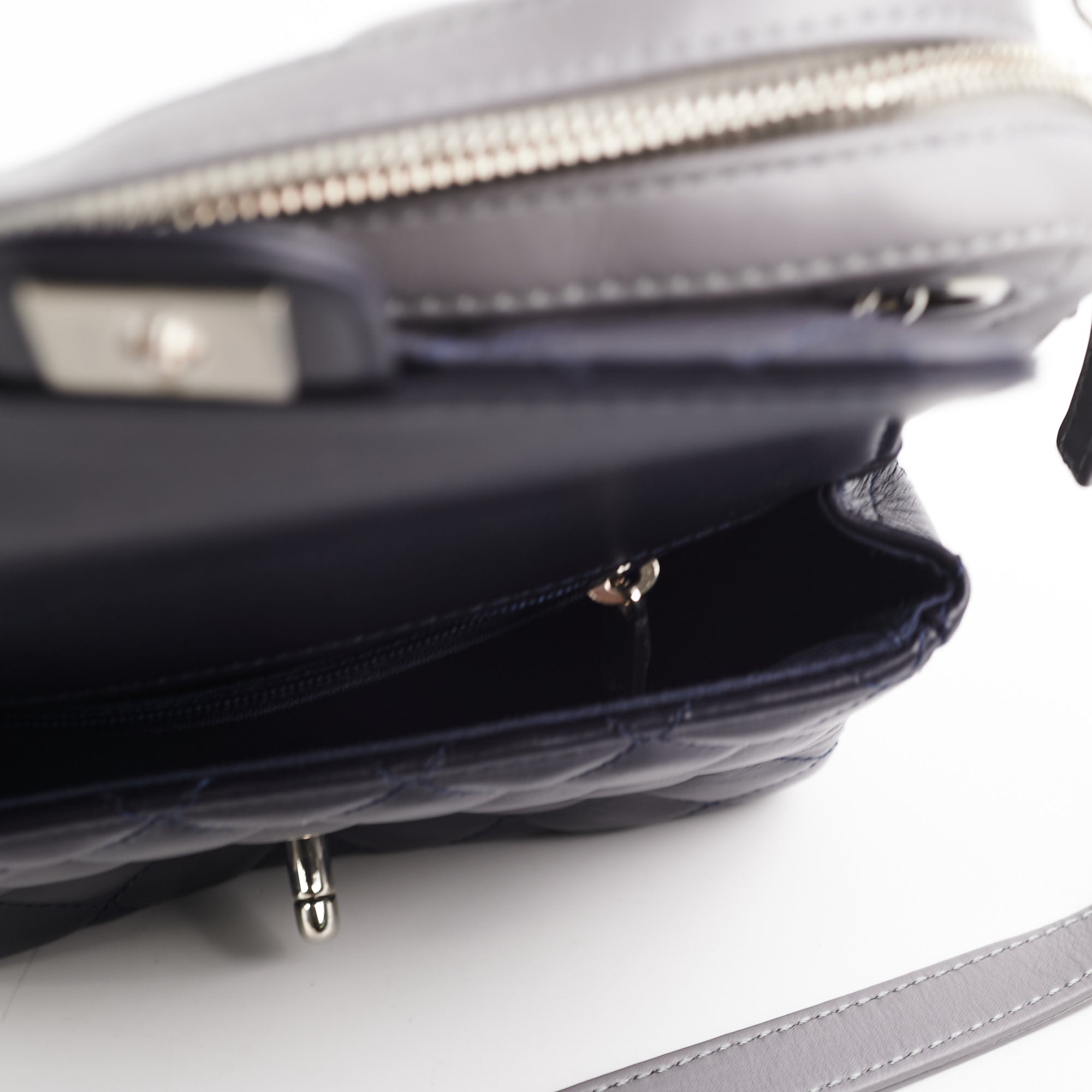 Chanel Quilted Navy & Chevron Grey Lambskin Shoulder Bag - Luxury Designer Handbag for Women | Perfect for Work, Evening Events & Travel Accessories