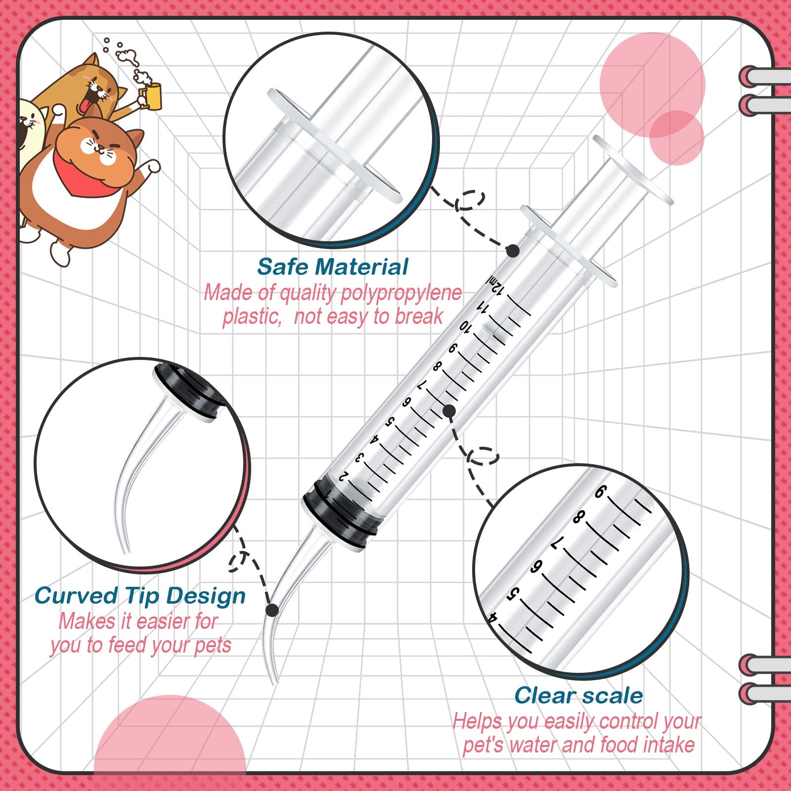 12 Pack 12ml Baby Bird Feeding Syringes - Small Pet Liquid Syringe Kit for Kittens, Puppies, Cats & Dogs - Essential Small Animal Breeding Supplies for Newborn Care & Hand Feeding