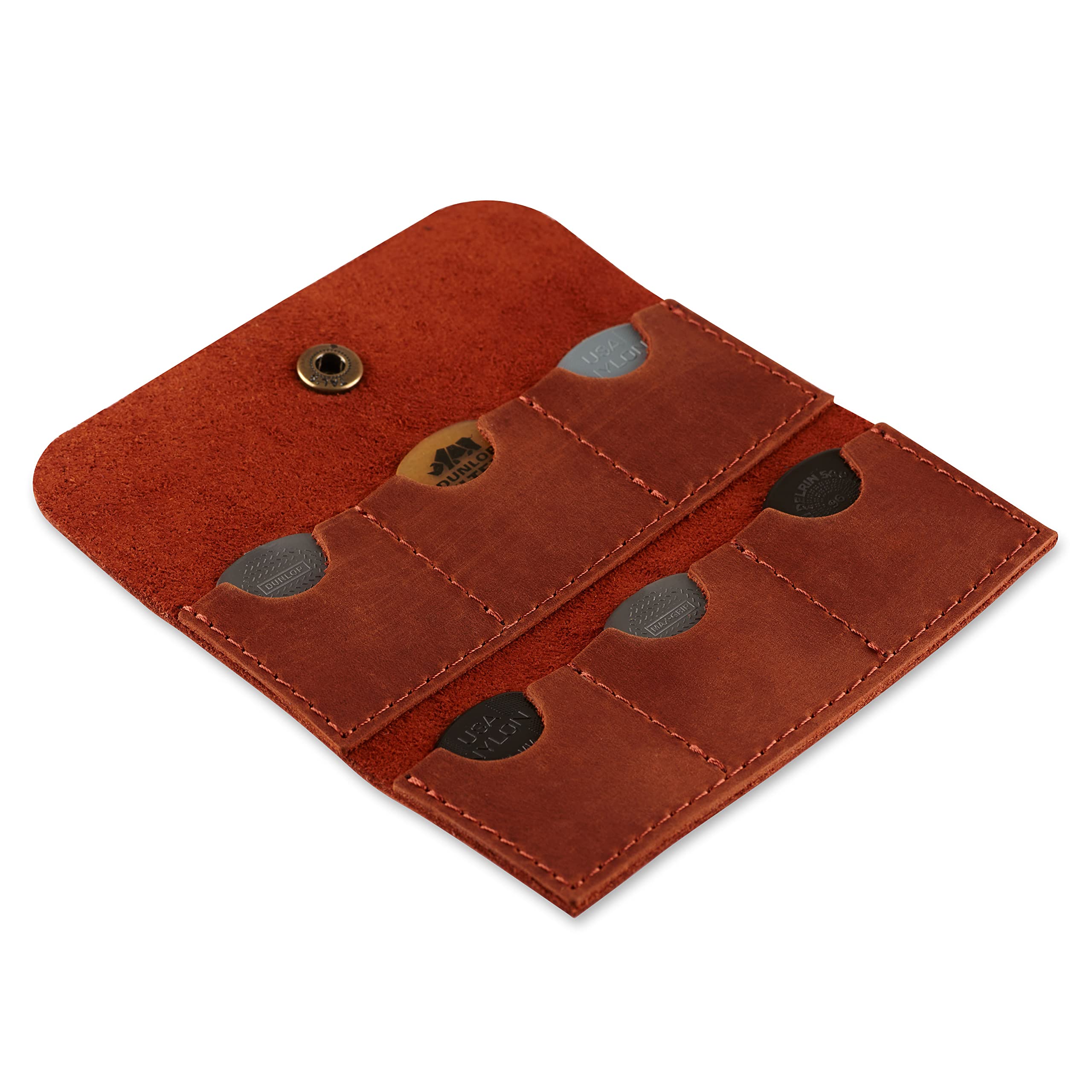 Premium Leather Guitar Pick Holder Case - Durable Plectrum Storage Bag with Secure Cover - Ideal Gift for Guitarists & Musicians (Cognac Brown) - Perfect for Practice, Gigs & Travel Accessories