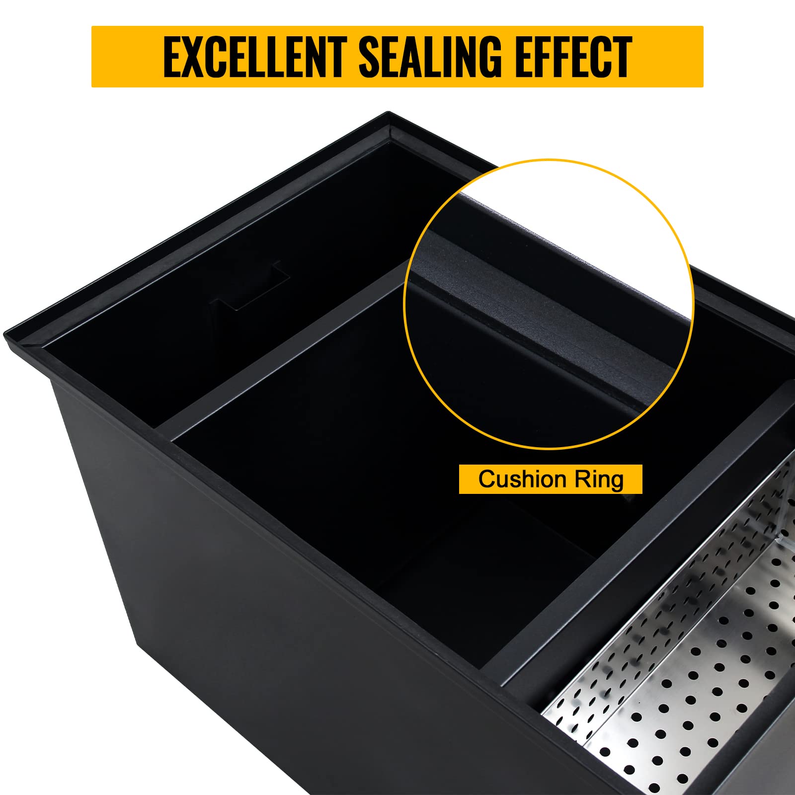 **40LB Commercial Grease Interceptor - Heavy Duty Carbon Steel Grease Trap for Kitchen Under Sink, Oil-Water Separator with Side Water Inlet | Ideal for Restaurants, Cafeterias & Food Service**