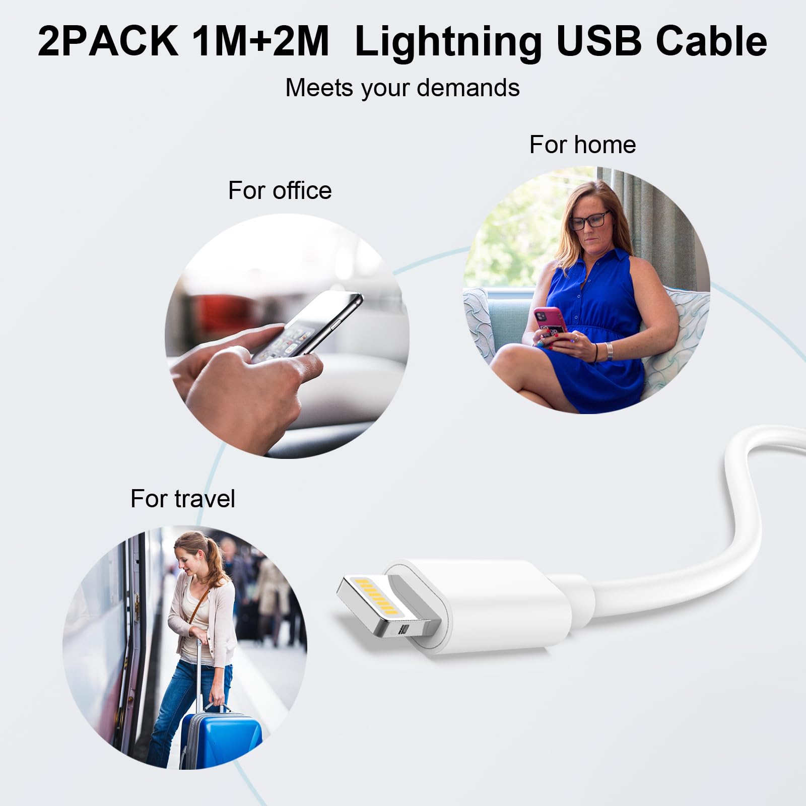 MFi Certified USB C to Lightning Cable 2-Pack (1M+2M) - Fast Charging Cable for iPhone 14 Pro Max/Plus/13/12/11/XS/8 - Perfect for Home, Office & Travel Charging