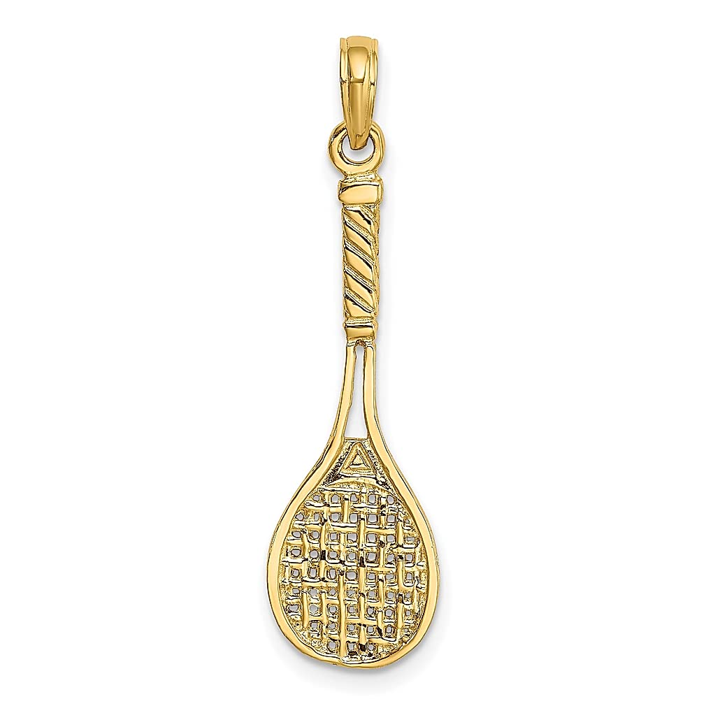 14K Solid Yellow Gold Tennis Racquet Charm Necklace for Women - Elegant Sports Jewelry Pendant, Perfect Gift for Tennis Lovers & Athletes - Ideal for Matches, Workouts, and Casual Wear