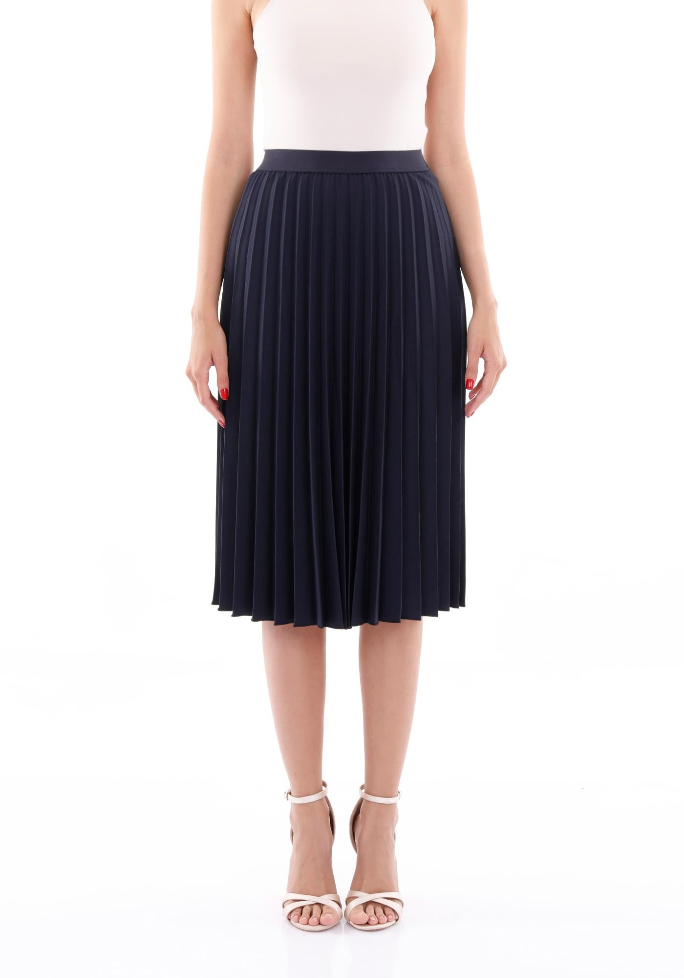 G-Line Women's Pleated Midi Skirt - High Waisted Knee Length A-Line Skirt for Office, Party & Casual Wear | Flowy Summer Skirts for Women