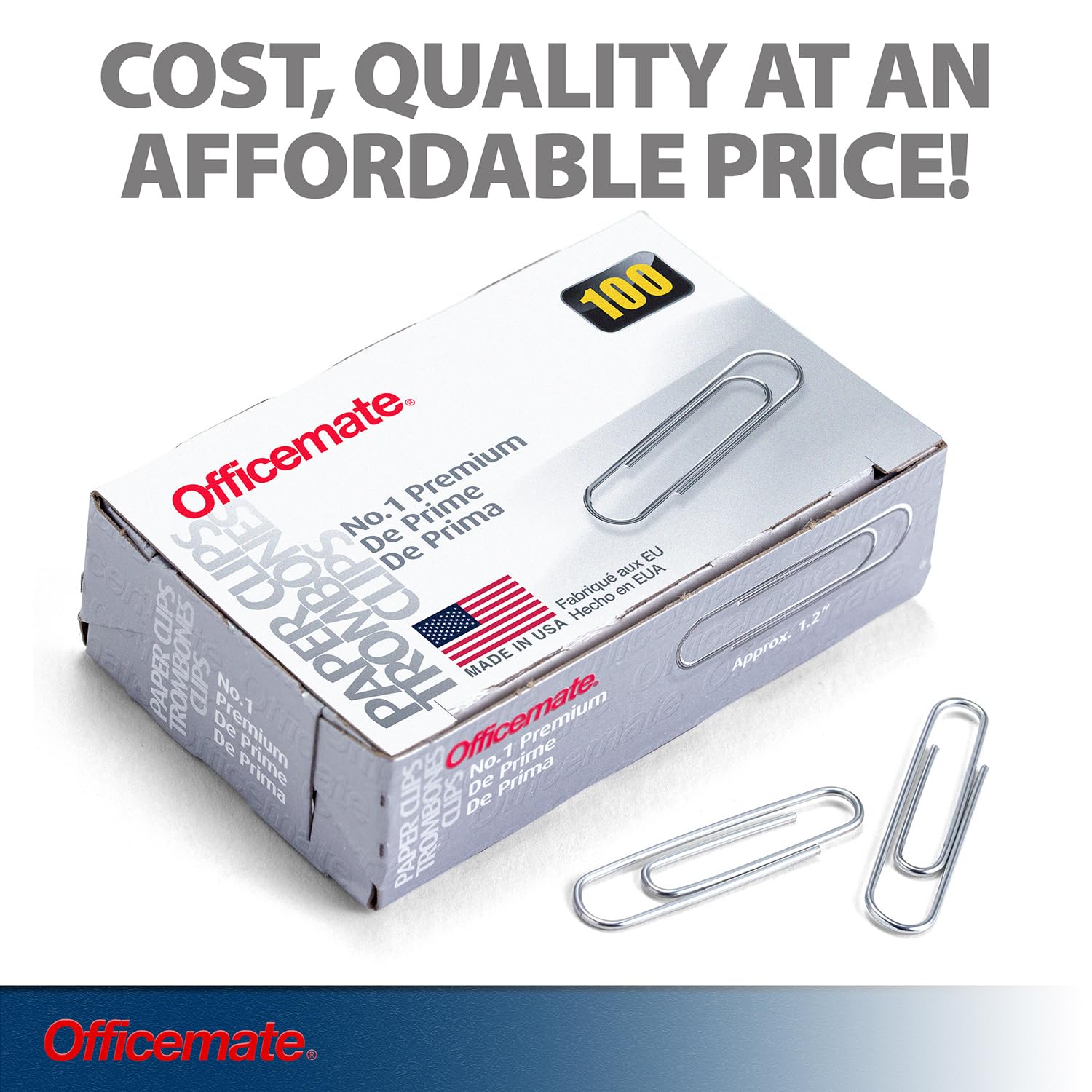 Officemate Premium #1 Silver Paper Clips - 1000 Count (10 Boxes of 100) for Office, School & Home Organization - Perfect for Documents, Bills & Craft Projects