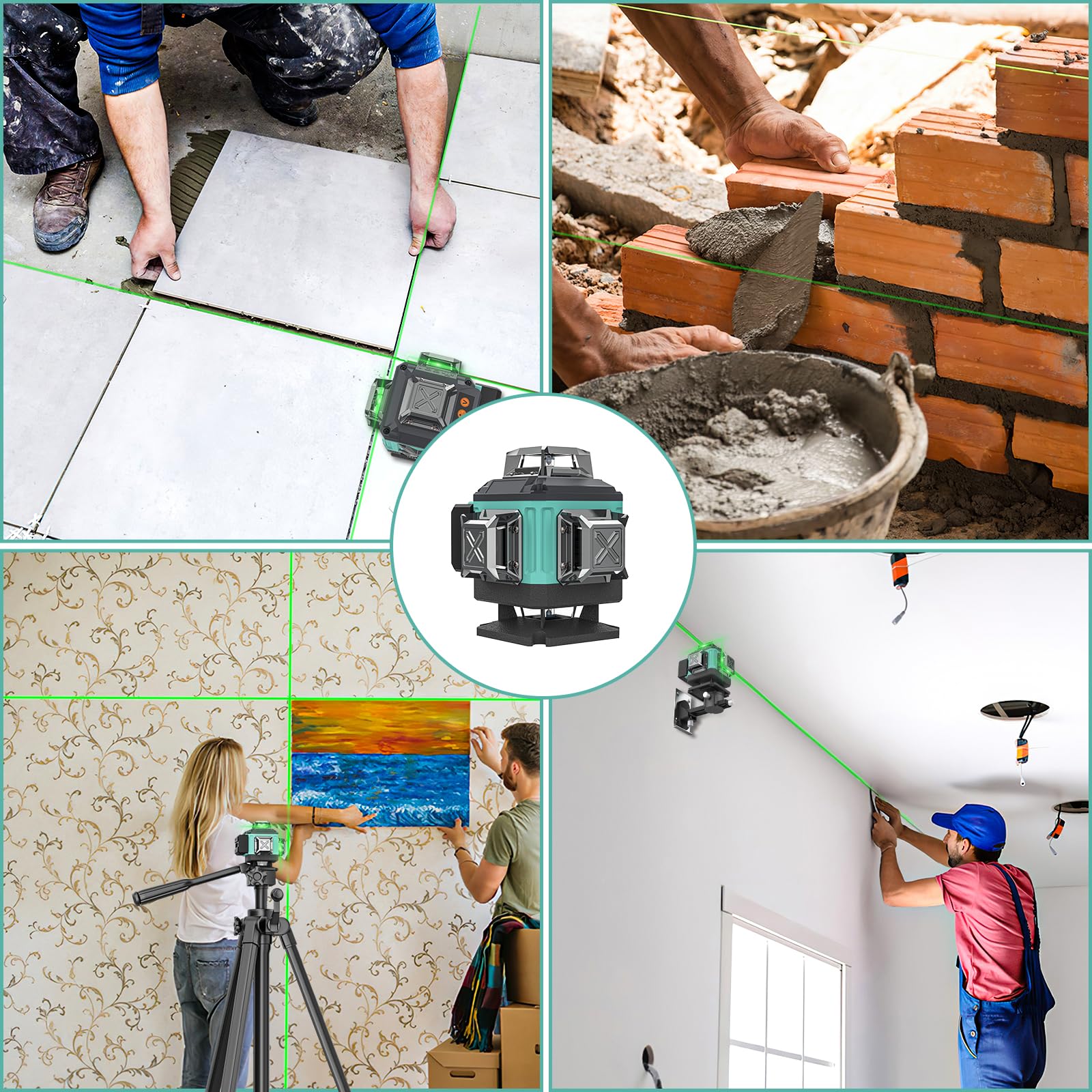 16-Line Self-Leveling Laser Level with 4x360° 4D Green Cross Line - Rechargeable Batteries, Dimmable Brightness & Remote Control - Perfect for Construction, Renovation, and DIY Projects
