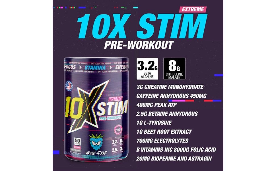 10X Athletic STIM 600g - Premium Pre-Workout Powder for Energy & Focus - Ideal for Gym, Running & Fitness Training