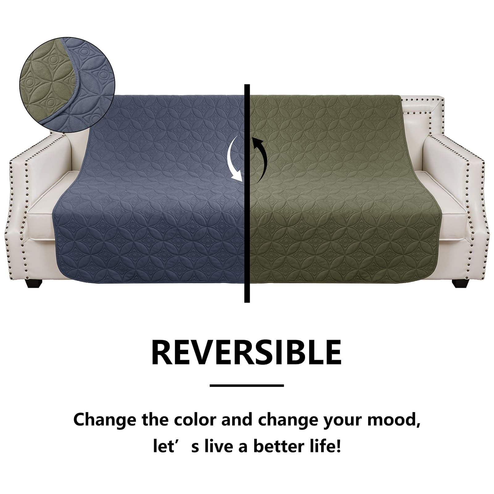 Waterproof Dog Blanket 68x82 Inches - Reversible Washable Pet Couch Cover for Sofa & Bed - Furniture Protector from Dogs (Blue+Green) - Perfect for Indoor Use, Travel & Crate Training