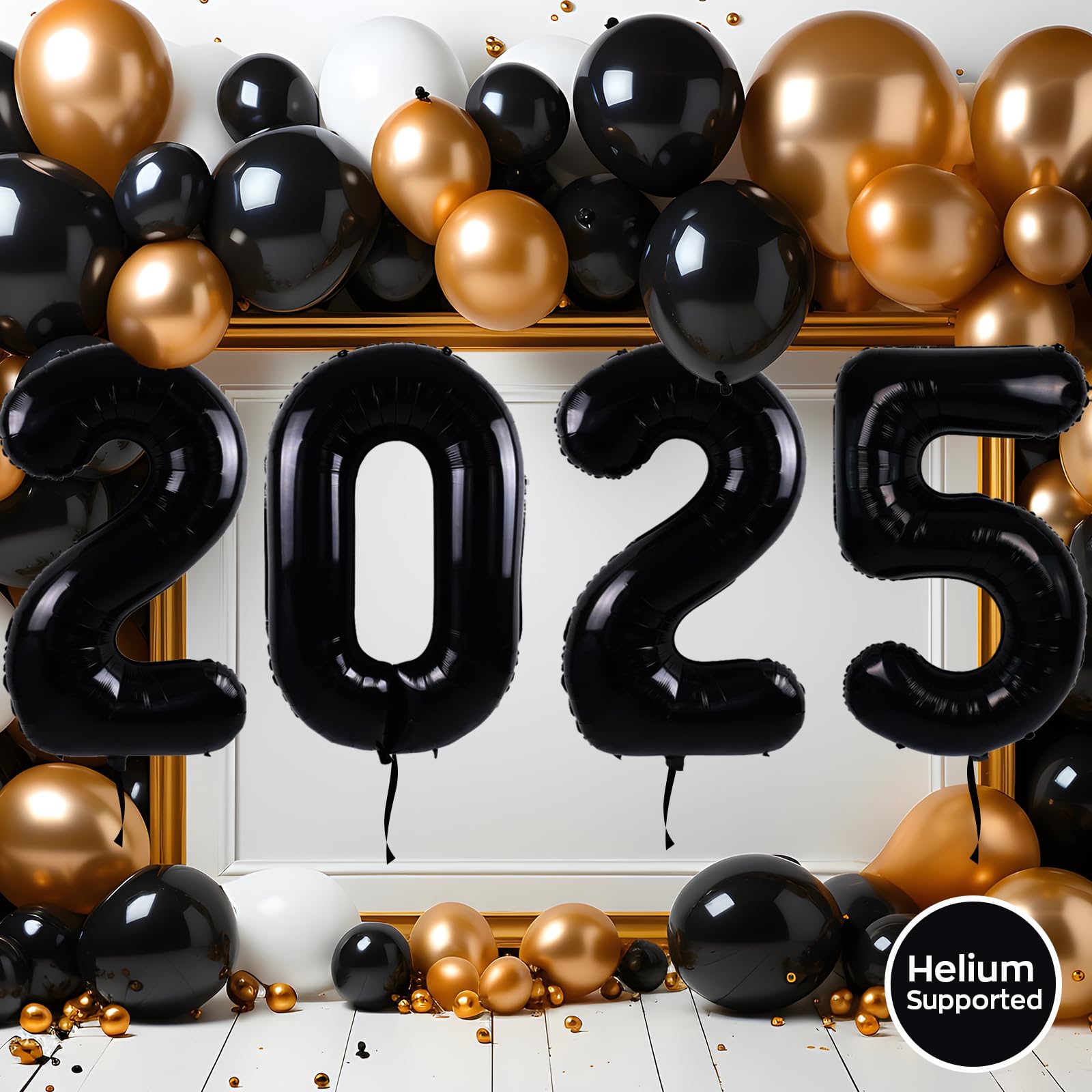 40 Inch 2025 Black Foil Number Balloons - Large Graduation & New Year Party Decorations for Class of 2025 Celebrations, Birthday, Anniversary & Festive Events