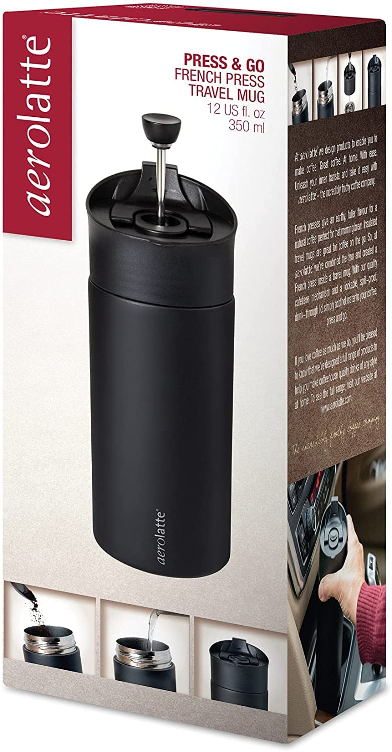 Aerolatte French Press To Go - Portable Travel Coffee Mug, 12-Ounce Capacity - Perfect for Camping, Office & On-the-Go Brewing
