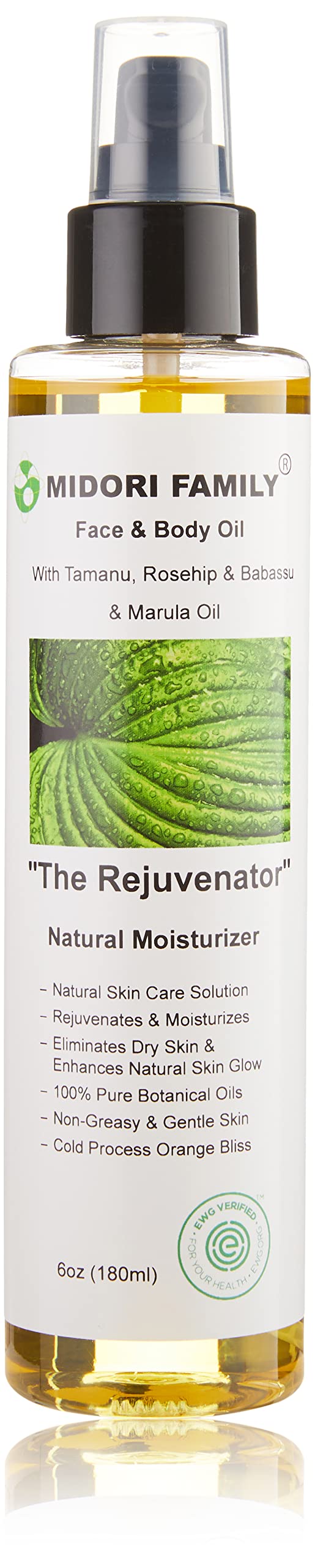 Midori Family Rejuvenating Facial & Body Oil for Dry Skin - 6oz Non-Greasy, Non-Comedogenic Moisturizer with Vitamin E | All Skin Types | Perfect for Nighttime Hydration & Massage Therapy