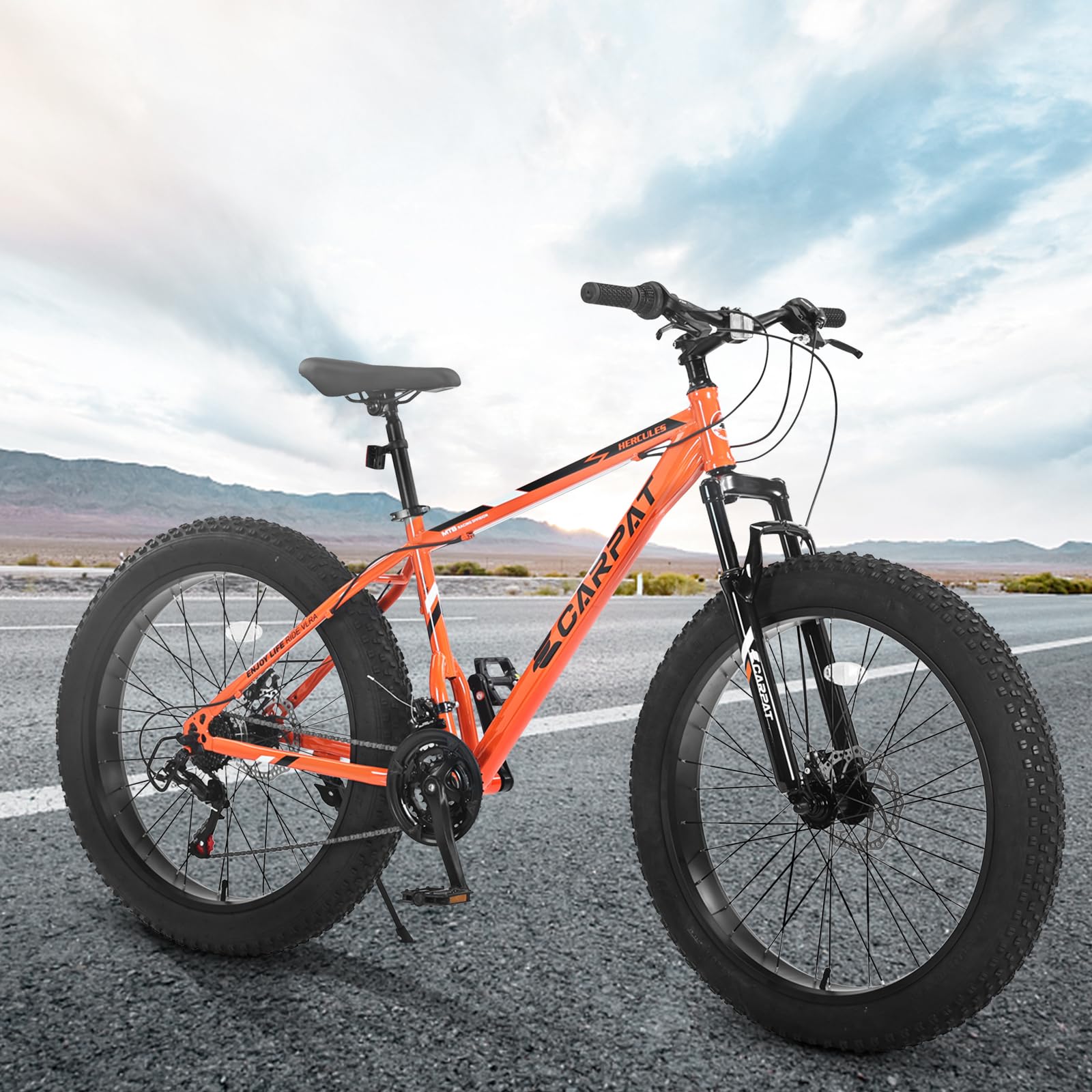 **Ecarpat 20/24/26 Inch Fat Tire Mountain Bike - 21 Speed, Dual Disc Brake, High-Carbon Steel Frame, Front Suspension - Men & Women's All-Terrain, Trail, Urban Commuter & City Bicycle for Adventure & Daily Riding**