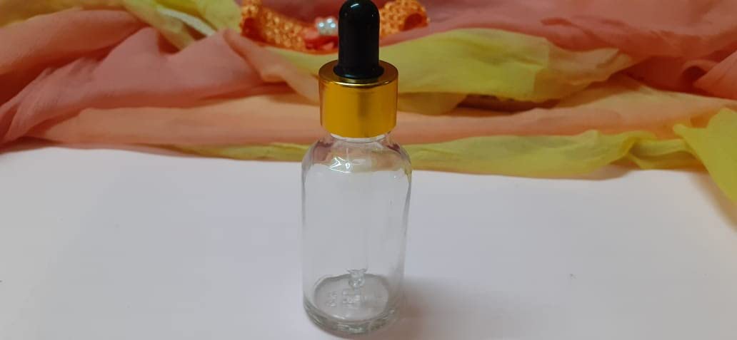 Premium Clear Glass Dropper Bottle with Gold Ring & Black Silicone Cap - Leakproof, Refillable Essential Oil Bottles for Aromatherapy, DIY Perfumes, Skincare & Travel - Perfect for Home, Spa & Gifts (1 Pack)