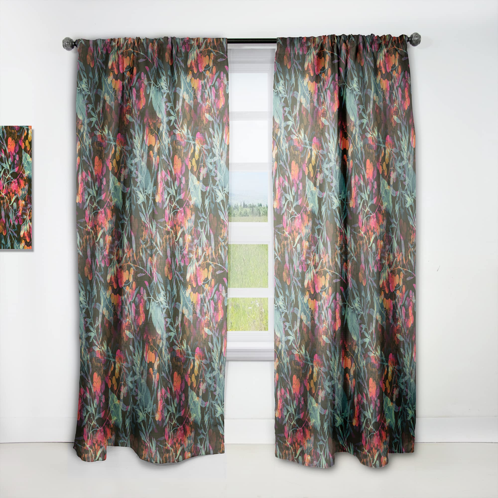 DesignQ Thermal Insulated Curtains - Superimposed Herbs Flowers Leaves & Berries Pattern - 52x120 Inch Single Panel for Bedroom & Living Room | Energy Saving, Blackout Drapes for Home Decor