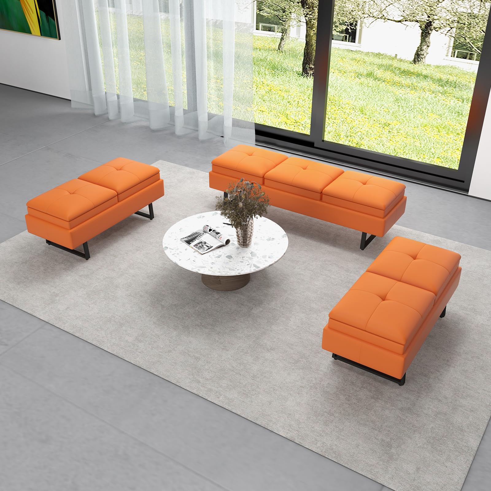 JSUN7 7-Seat Leather Bench with Cushion - Upholstered Waiting Room Chairs for Office, Salon, Shop & Lobby - Comfortable Reception Seating Furniture - Perfect for Waiting Areas, Entryways & Commercial Spaces