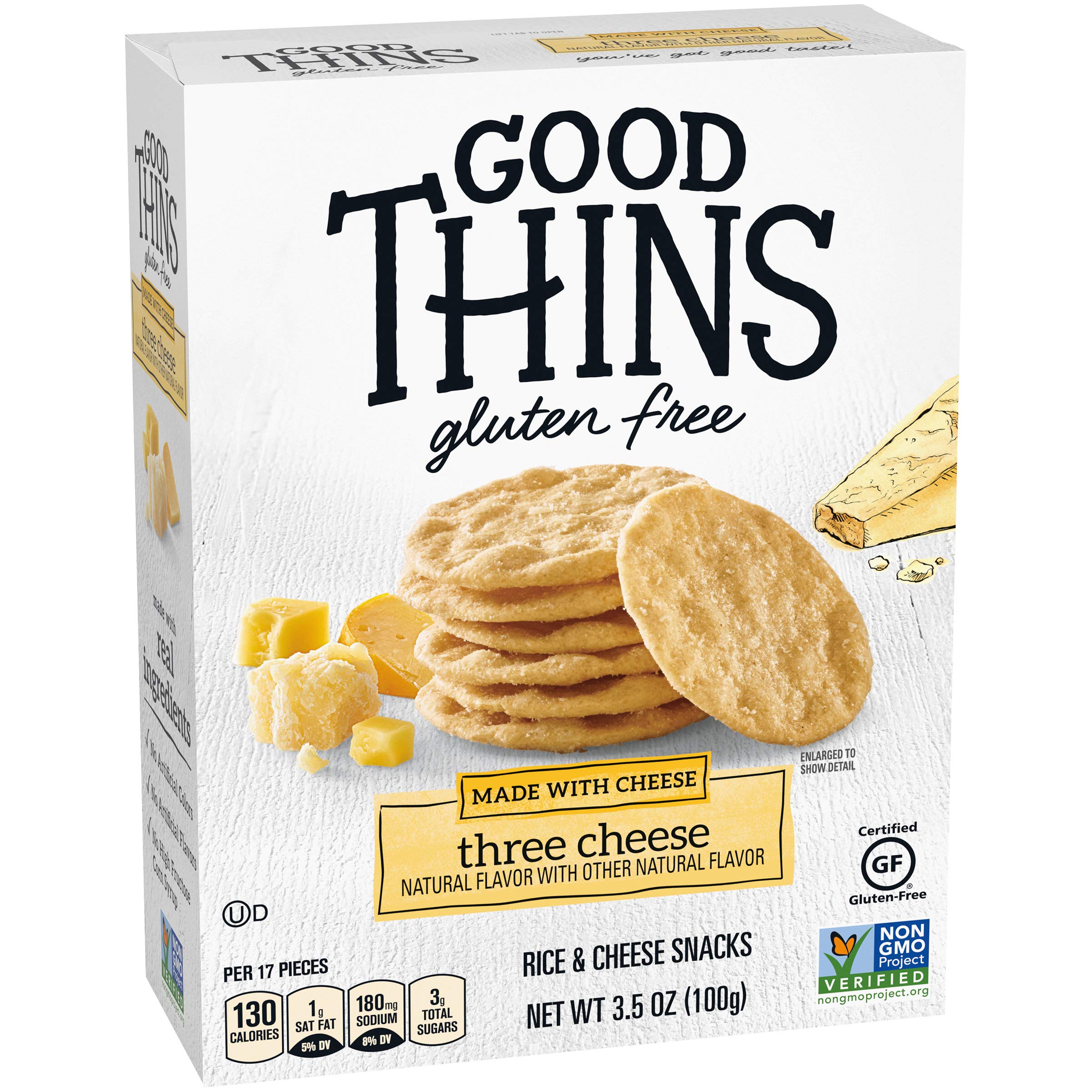 Gluten Free Three Cheese Rice Crackers - Good Thins Snacks, 3.5 oz | Perfect for Lunchboxes, Party Platters & Healthy On-the-Go Snacking