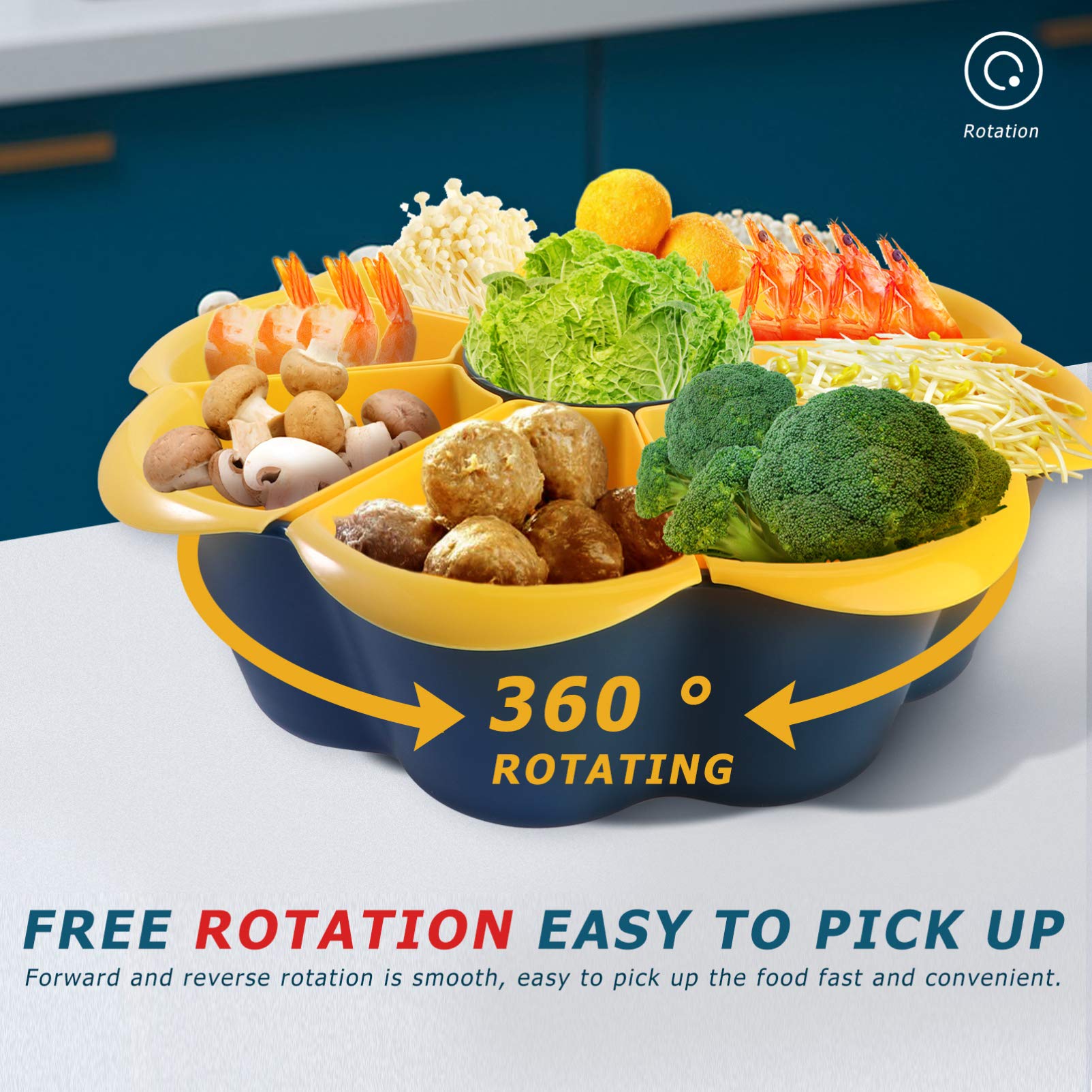 Cabilock 1-Piece Rotating Fruit Basket with Drain Holes - Detachable Compartmentalized Vegetable Platter for Kitchen Countertop | Perfect for Storing Fruits, Veggies & Snacks in Pantry or Dining Table