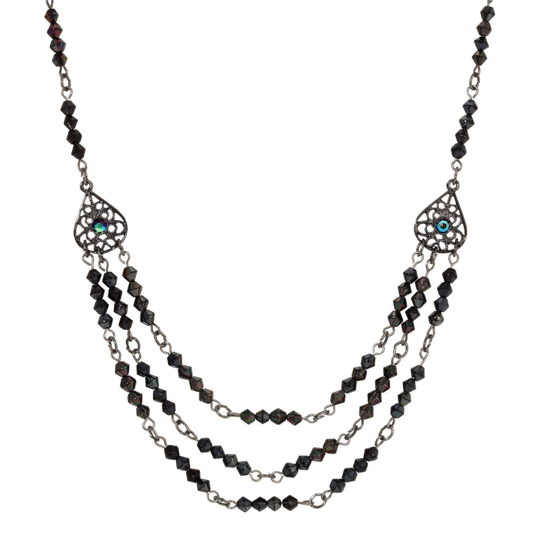 1928 Vintage Multi Beaded Crystal Teardrop Filigree Bib Necklace - 15