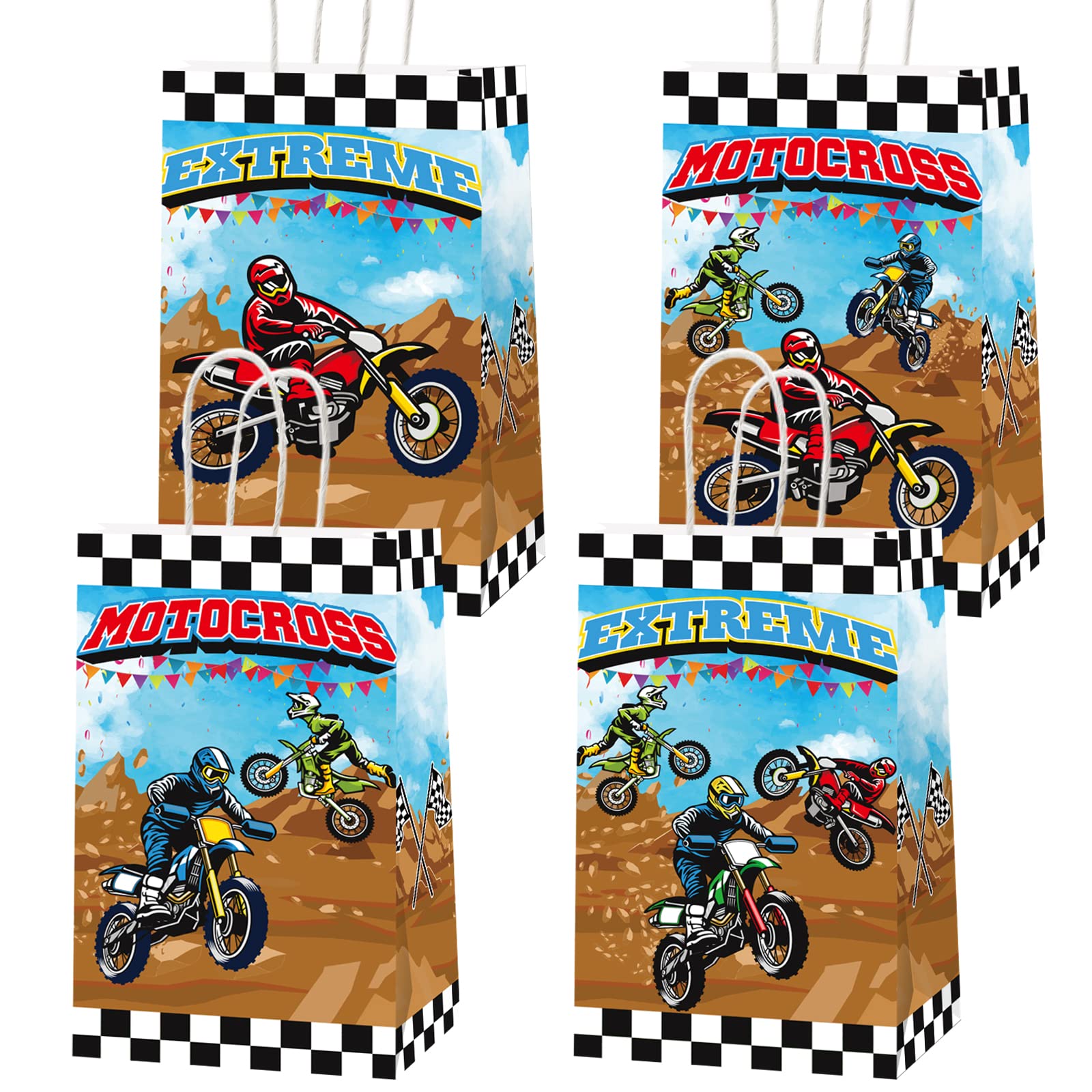 16-Piece Dirt Bike Party Favor Bags with Handles - Dirt Bike Theme Party Decorations, Candy Goodie Bags for Boys Birthday & Baby Shower Supplies | Perfect for Motocross Themed Parties, Kids' Birthday Favors & Motorcycle Lover Gifts
