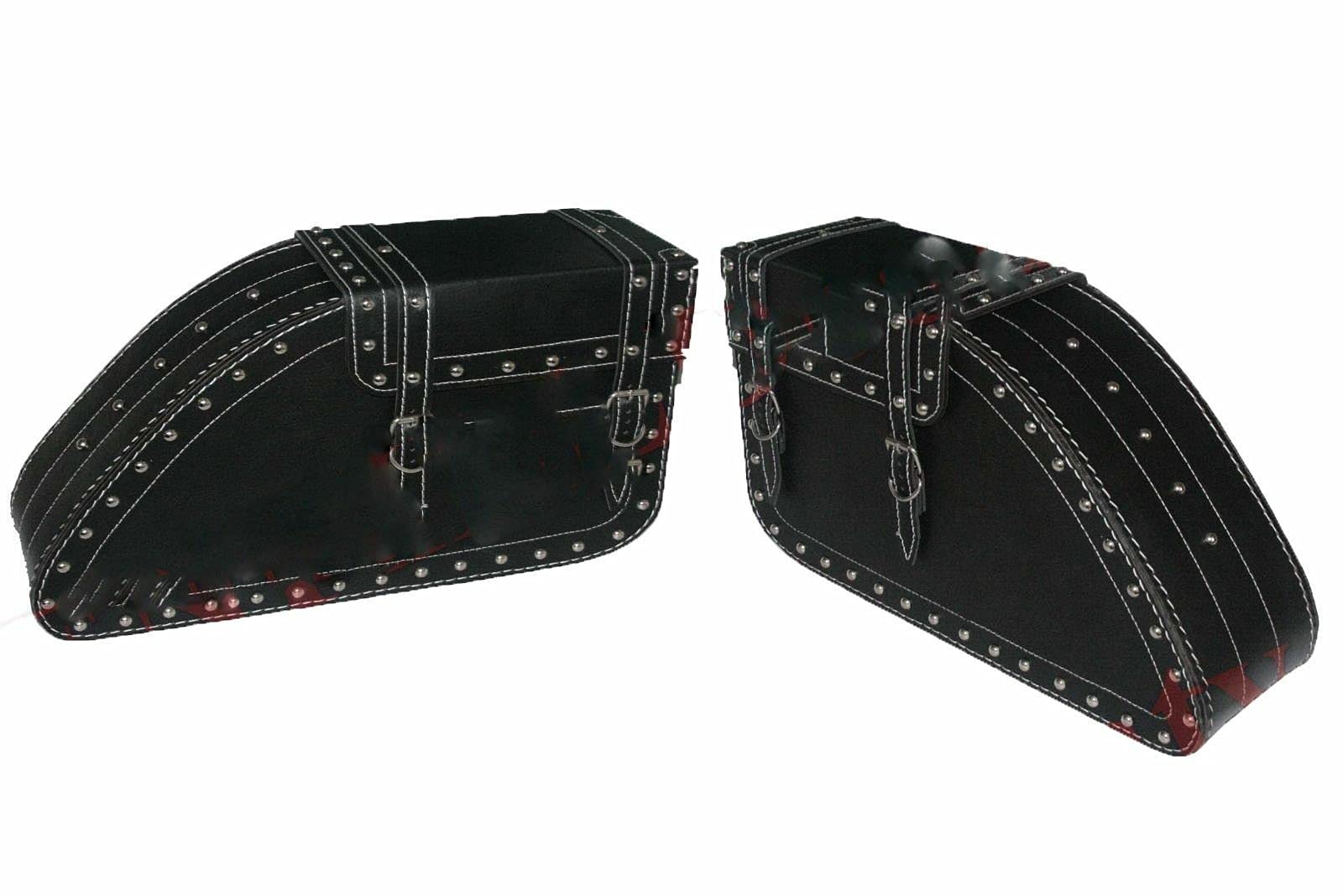 Faux Leather Studded Left Right Pannier Luggage Carrier Set - Waterproof Motorcycle Saddlebags for Harley, Cruiser & Touring Bikes - Perfect for Commuting, Road Trips & Adventure Riding