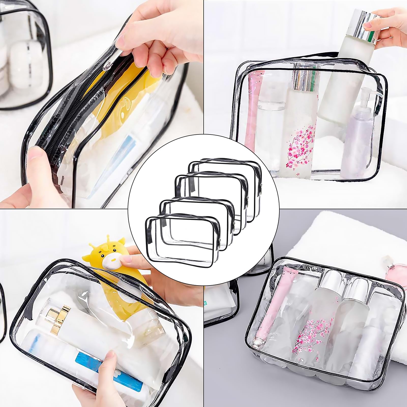 Cosywell Quart Size Clear Toiletry Bag - TSA Approved Travel Makeup Organizer for Women & Men - 3-Piece Set (2 Medium + 2 Small) - Perfect for Air Travel, Gym, Camping & Weekend Getaways