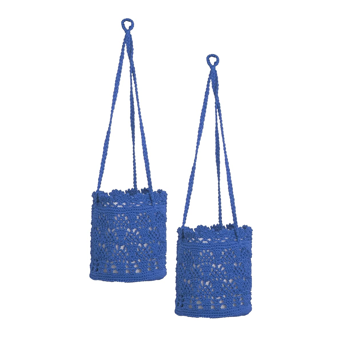 Heritage Lace MC-1080CB-S 8x8x8 Inch Mod Crochet Hanging Baskets Set of 2, Cobalt Blue - Perfect for Home Decor, Indoor Plants, and Boho Style Room Accents