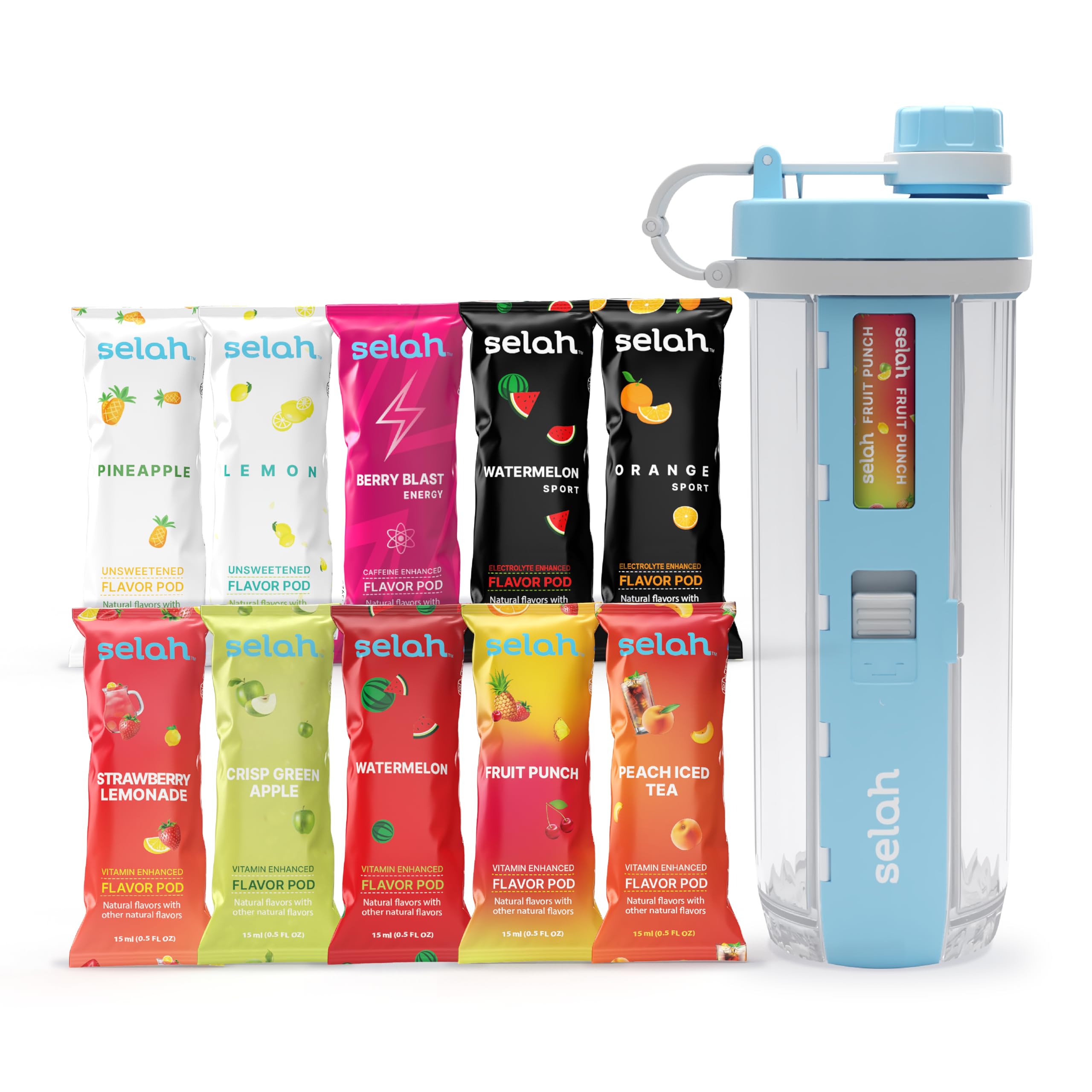 Selah Sugar-Free Vitamin Water Bottle with Flavor Pods - 20oz Hydration for Sports & Energy