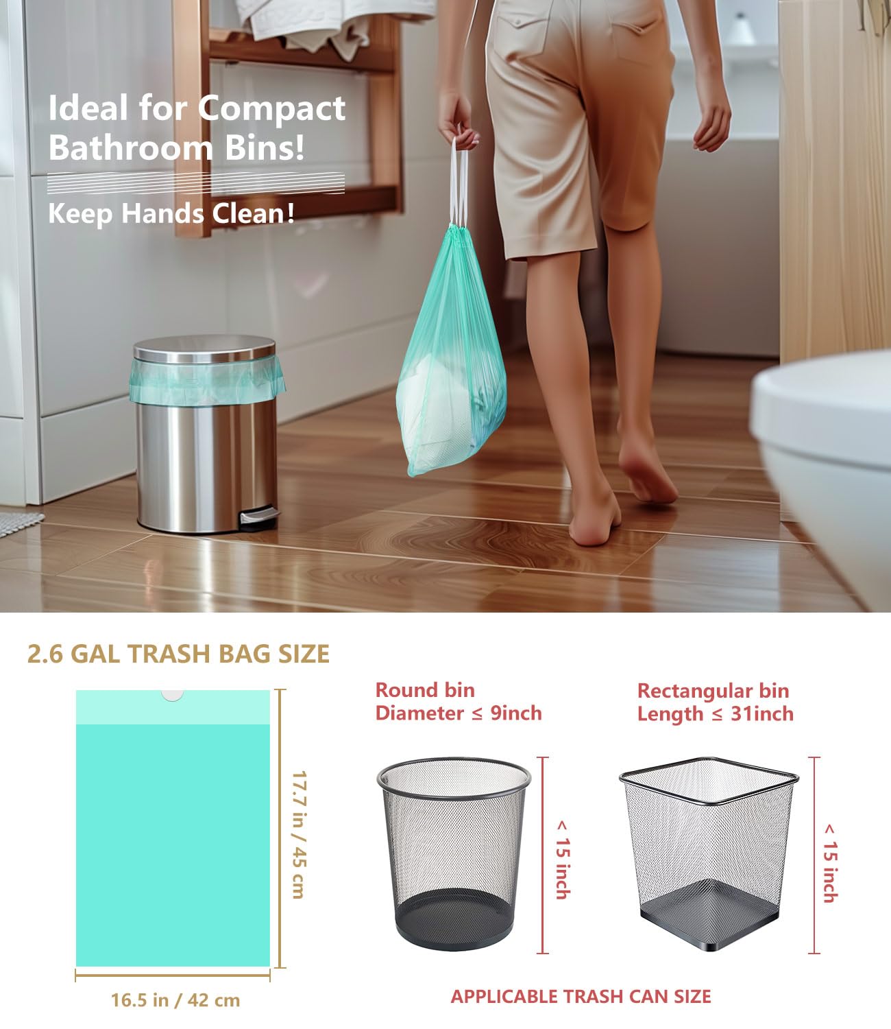 AYOTEE 3 Gallon Biodegradable Trash Bags with Drawstring - 125 Count Compostable Small Garbage Bags for Bathroom, Bedroom, Kitchen - Perfect for Office, RV, Diaper Pail & Household Waste Disposal