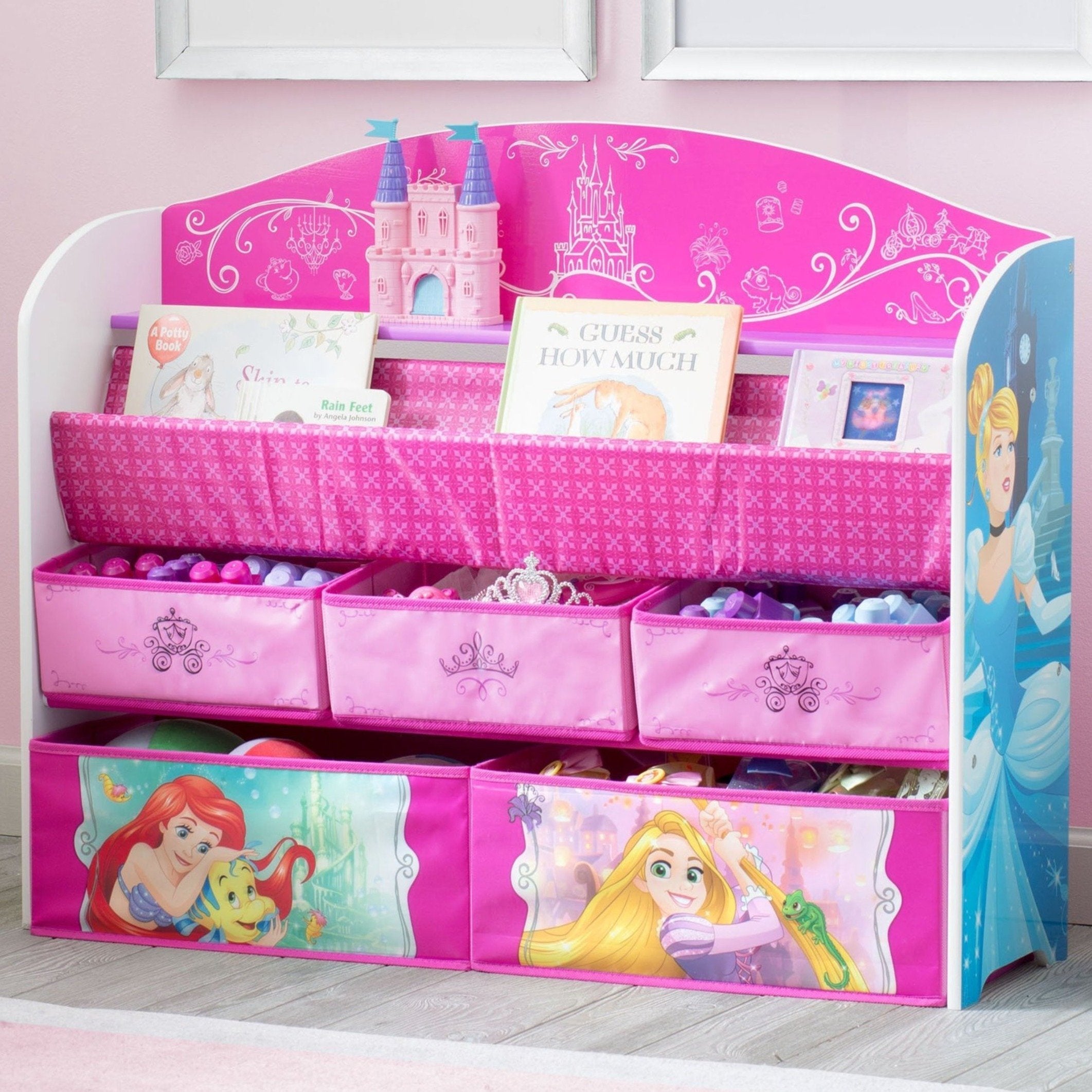 Princess Deluxe Book & Toy Organizer - Kids Room Storage Solution for Books, Toys & More | Perfect for Bedrooms, Playrooms & Daycares