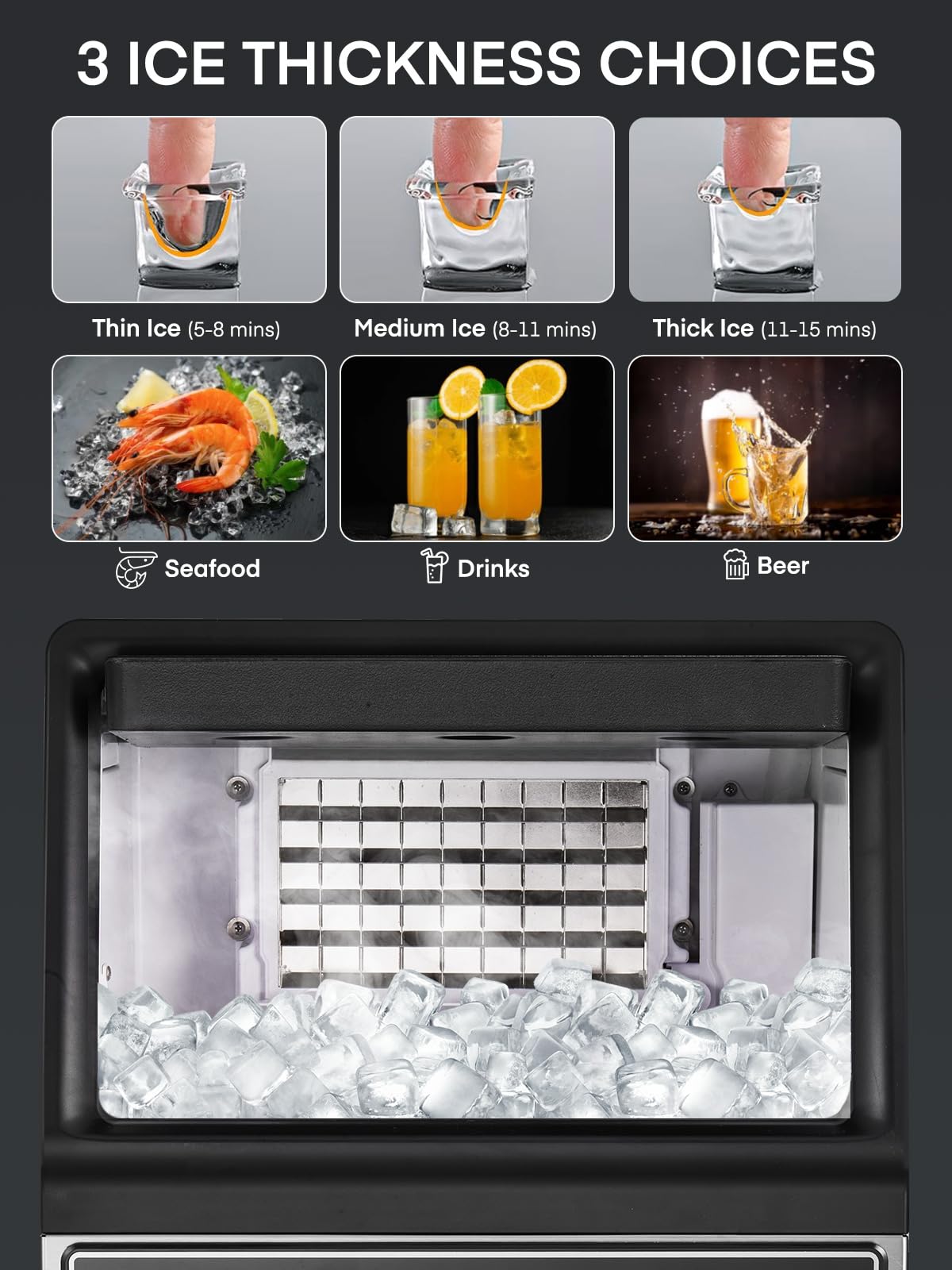 150lbs/24h Commercial Ice Maker Machine - Stainless Steel Under Counter Ice Machine with 33lbs Storage Bin - Freestanding Heavy Duty Ice Maker for Restaurants, Bars, Cafes & Hotels - Perfect for Cocktails, Beverages & Food Service