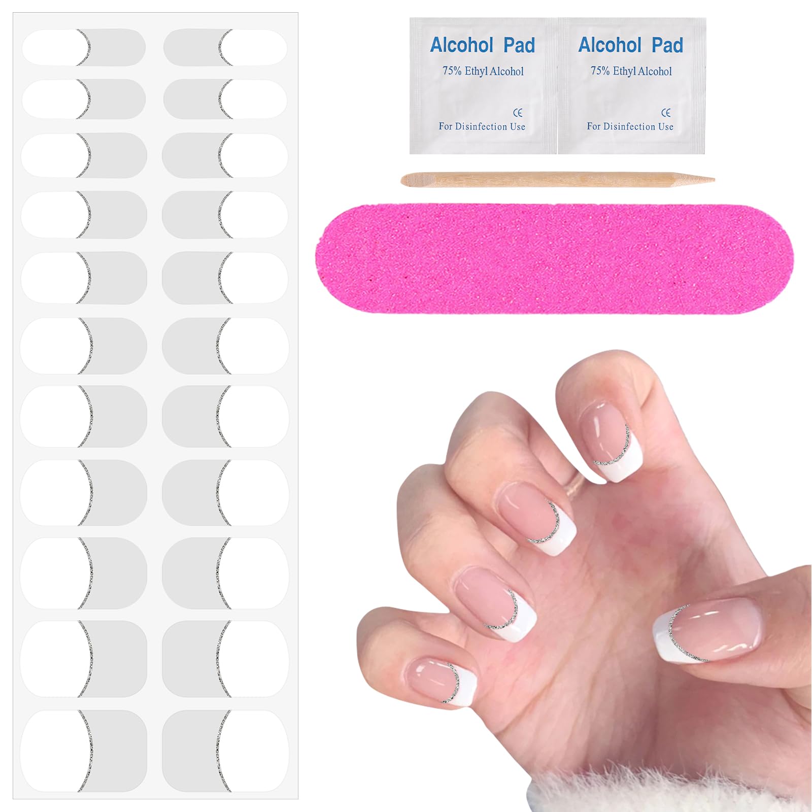 20 Pcs Semi Cured Gel Nail Strips French White Tip with Clear Base - DIY UV Gel Nail Stickers for Home & Salon Manicure - Perfect for Nail Art, Parties, Weddings & Everyday Wear