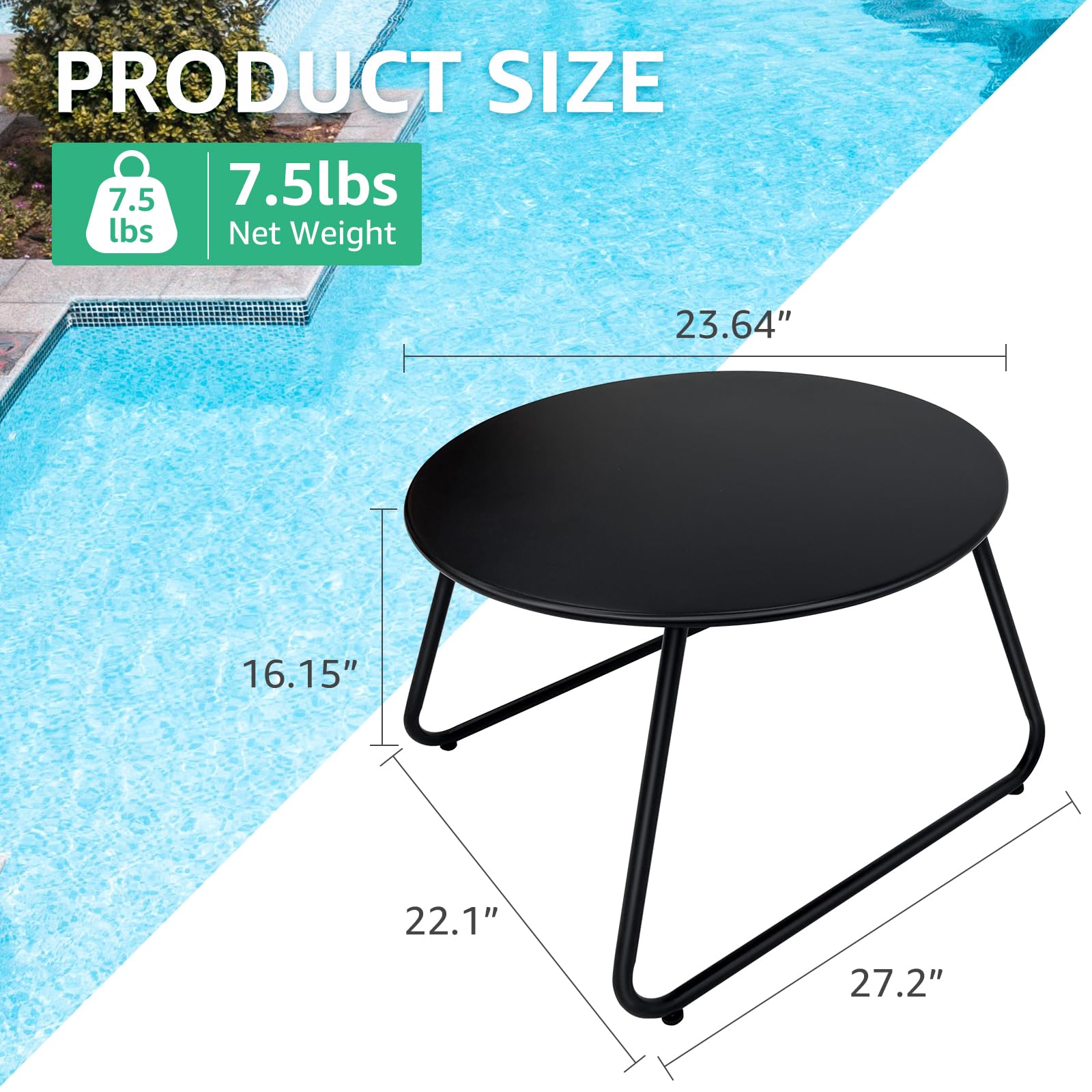 Weather-Resistant Black Metal Steel Round Outdoor Coffee Table - Perfect for Patio, Garden, Poolside & Backyard Relaxation