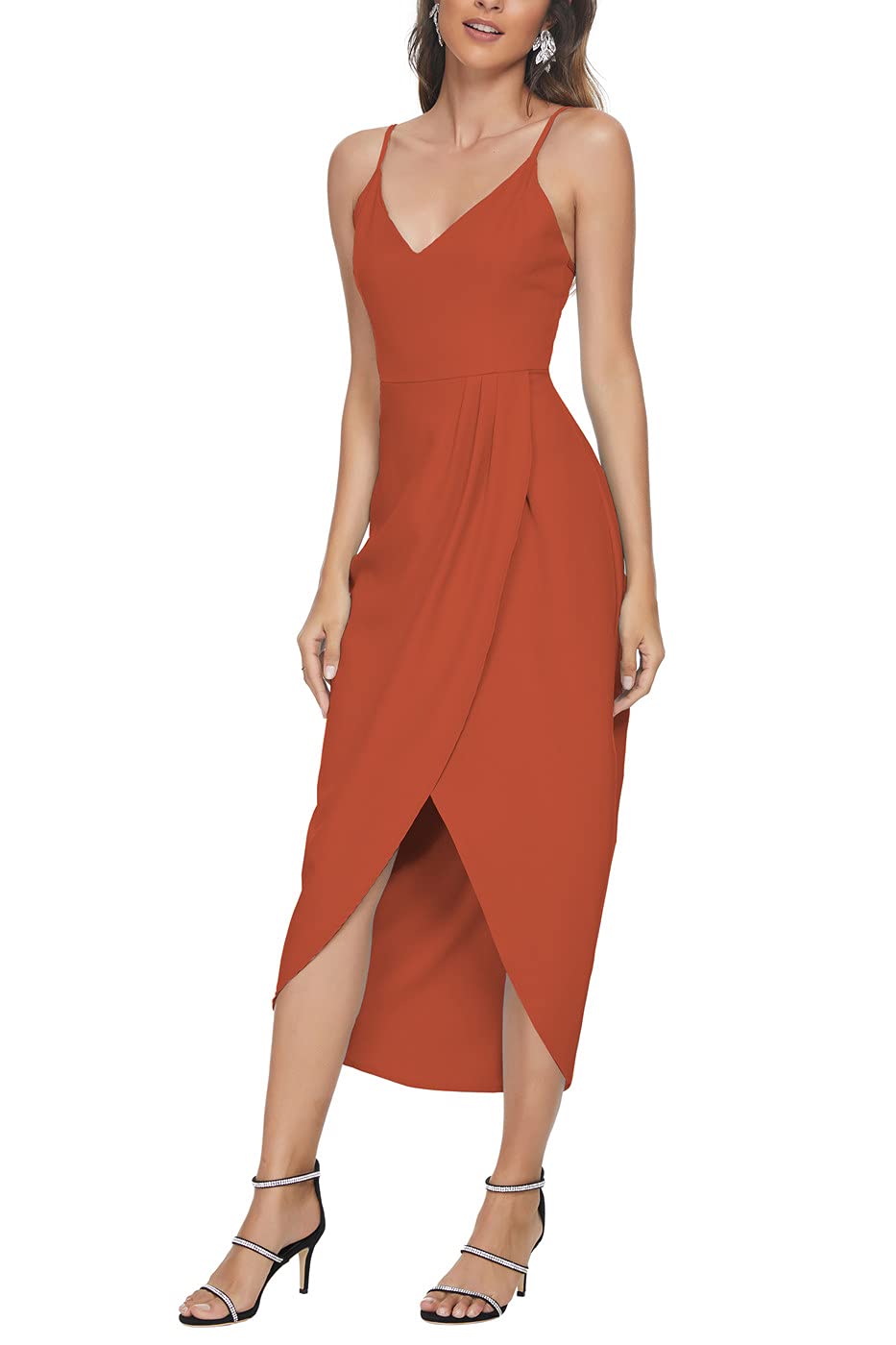 Aigeman Women's Sexy Backless Satin Maxi Dress with Spaghetti Straps - Summer Wedding Guest Dress, Cocktail Party Dress, Beach Cover Up, Date Night Outfit (Style 7291)