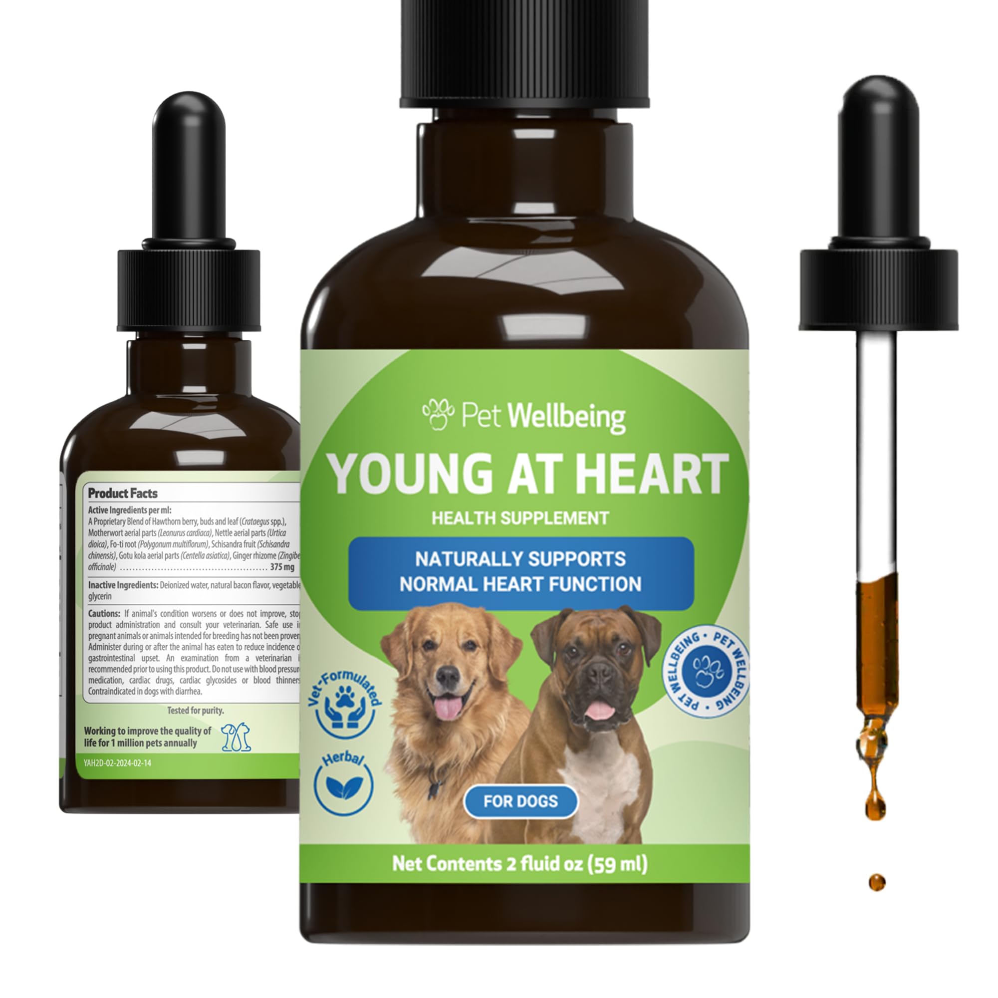 Pet Wellbeing Young at Heart for Dogs - Heart Health Supplement with Hawthorn, Motherwort & Schisandra - Supports Circulatory & Cardiovascular System - Vet-Formulated Herbal Drops (2 fl oz/59 ml) - Ideal for Senior Dogs & Heart Health Maintenance
