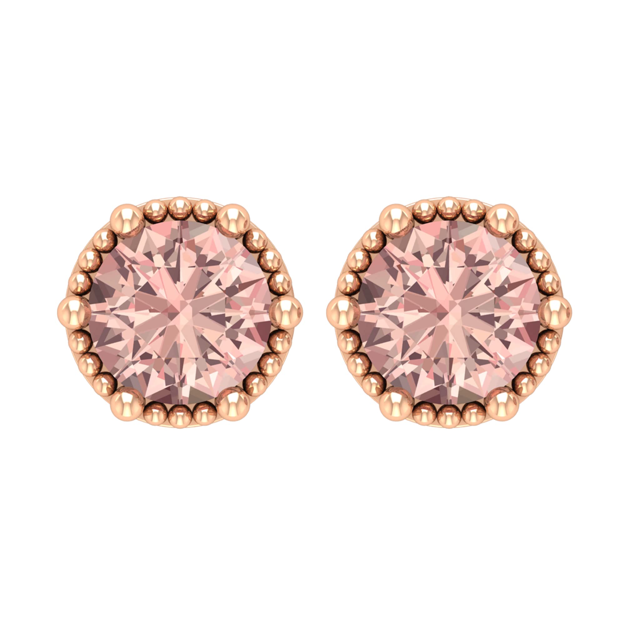 1 CT Morganite Solitaire Stud Earrings for Women - 14K Solid Gold October Birthstone Earrings - Dainty Beaded Stud Earrings for Wedding, Anniversary & Everyday Wear