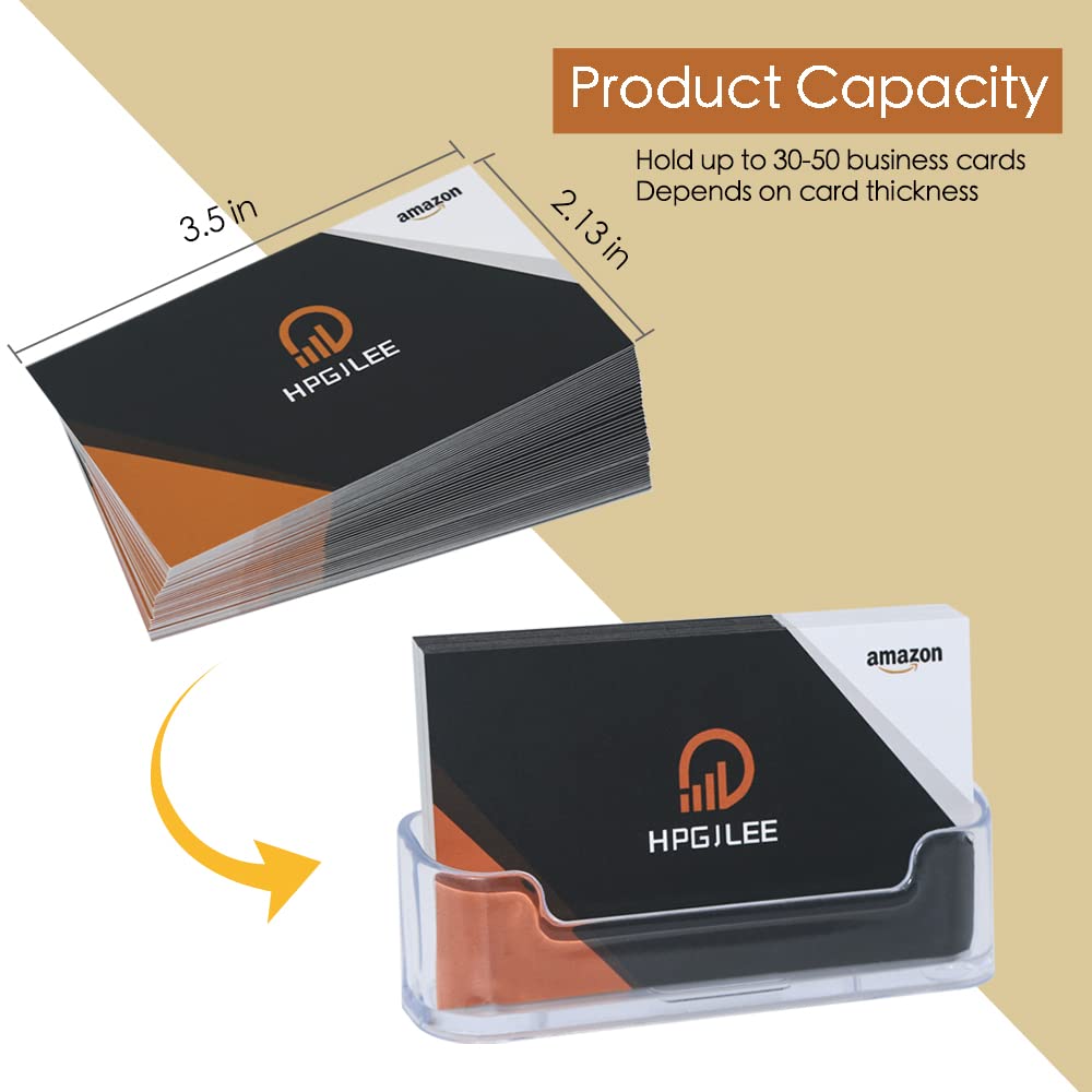 4 Pack Clear Acrylic Business Card Holder for Desk - Professional Card Display Stand for Office, Home & Business Events - Perfect for Trade Shows, Conferences and Reception Areas