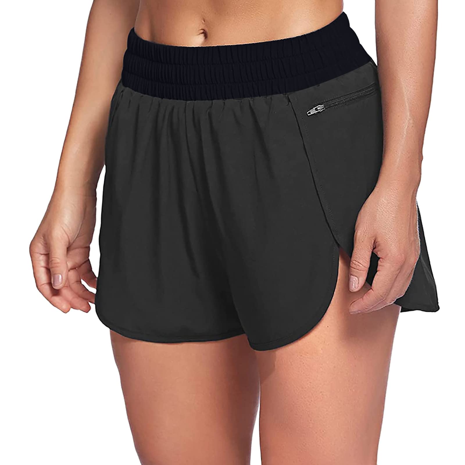 WANGPU Women's High Waisted Running Shorts - Elastic Workout Shorts with Waist Trainer for Jogging & Gym | Perfect for Short Torso & Active Lifestyle
