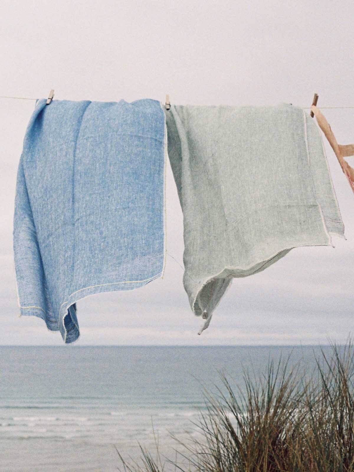 Premium Linen Scarf - Soft & Breathable Indigo & Lemon Striped Wrap - Perfect for Travel, Office & Casual Outfits