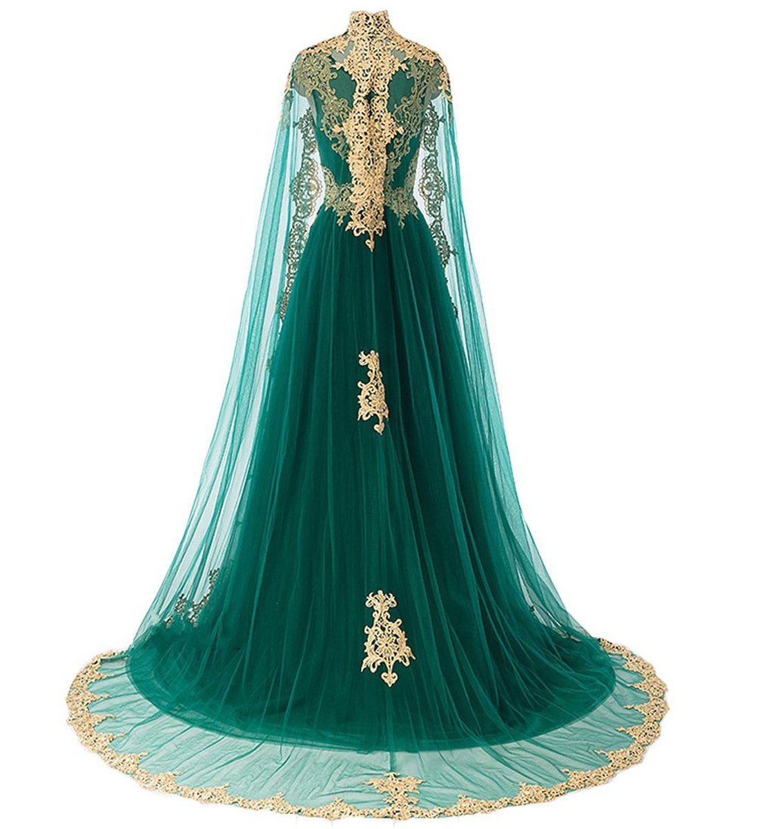 Elegant Gold Lace Mermaid Prom Dress for Women - Satin Wedding Gown with Tulle Cape - Perfect for Homecoming, Formal Events & Bridal Parties