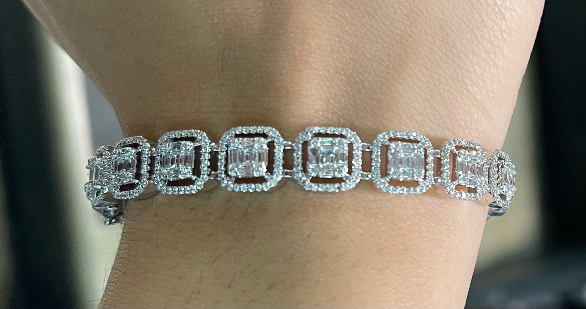 Exquisite Step Cut Diamond Bangle - 14K Gold Women's Tennis Bracelet for Wedding, Anniversary & Special Occasions | Elegant Jewelry Gift for Her