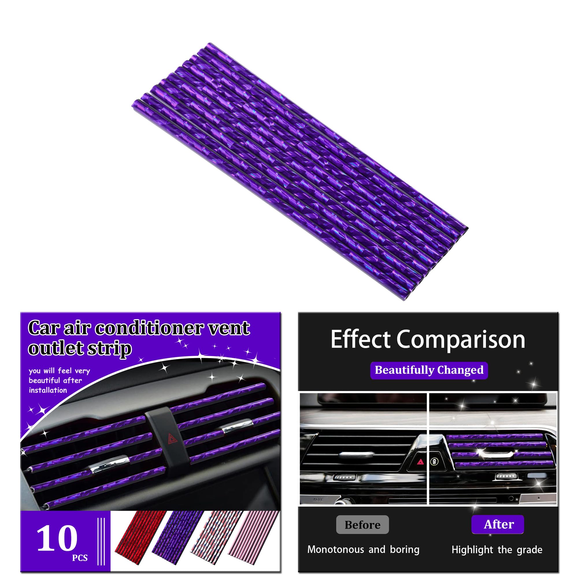 10Pcs Violet Car AC Vent Decoration Strip - DIY Interior Moulding Trim for Auto Air Conditioner Outlet, Upgrade Your Car Interior Accessories for Stylish Driving Experience