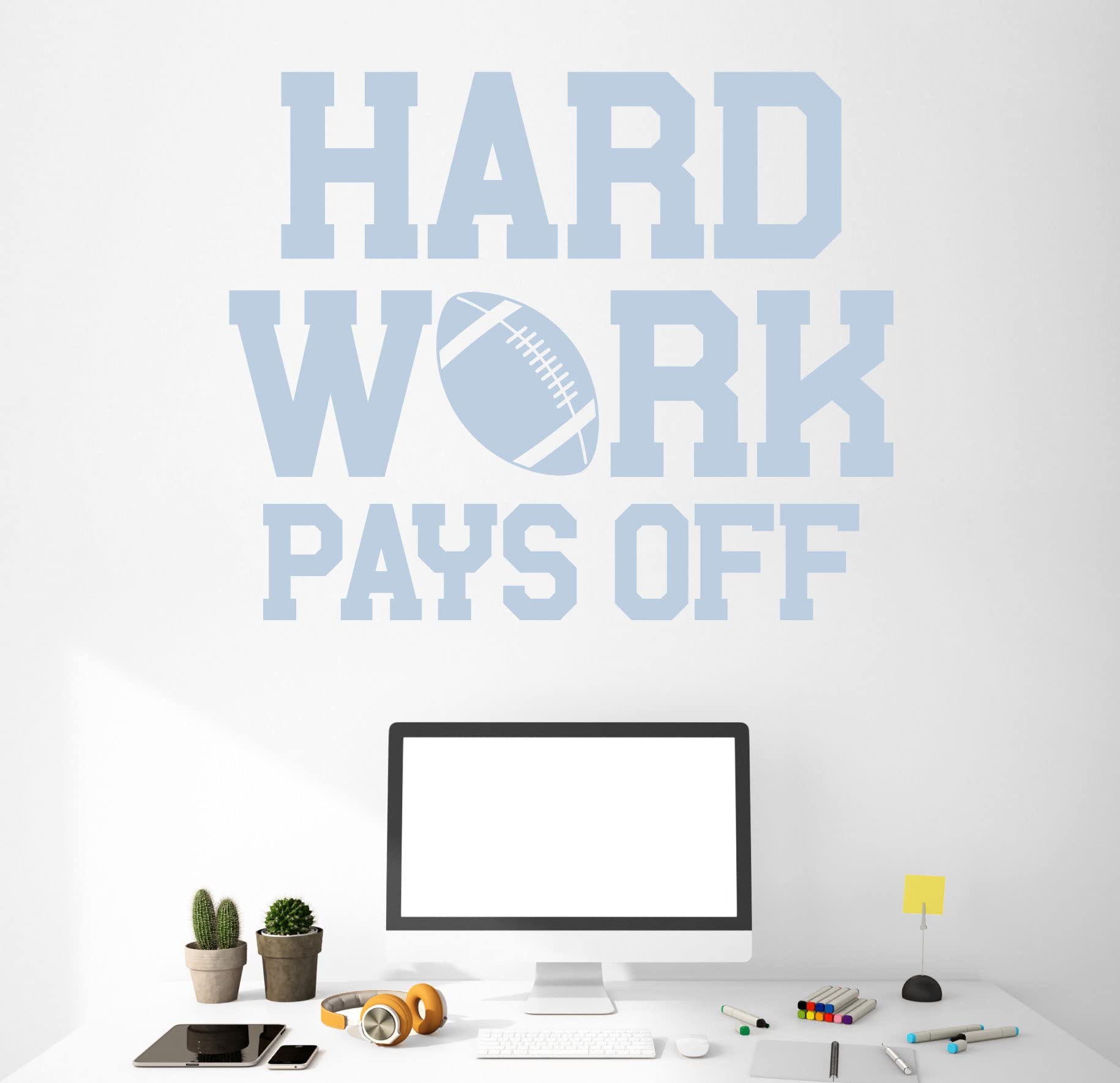 Custom Football Vinyl Wall Decal - Personalized Sports Decor for Home Gym, Bedroom & Game Room - Motivational 'Hard Work Pays Off' Quote with Football Silhouette - Removable Sticker - Perfect for Athletes, Sports Fans & Fitness Enthusiasts