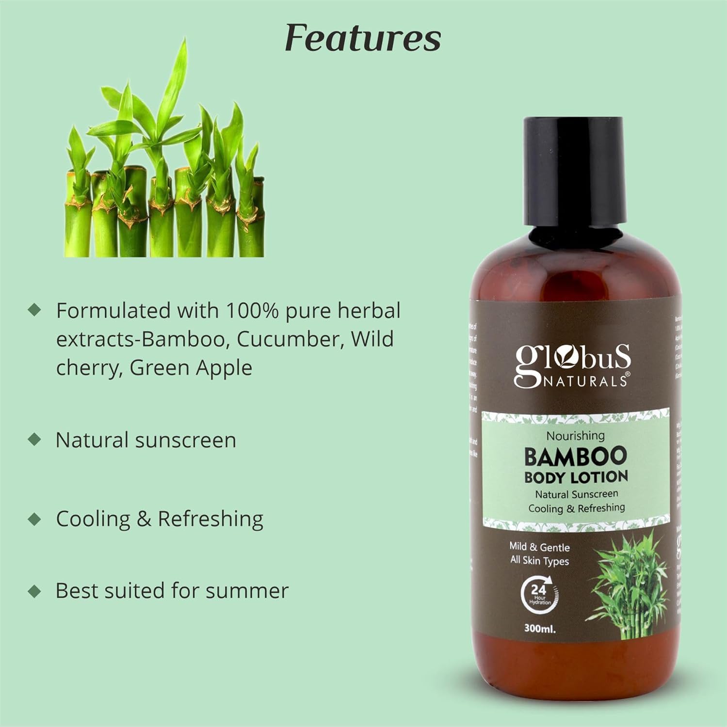 Globus Naturals Nourishing Bamboo Body Lotion 300ml - Hydrating & Moisturizing Skin Care for Dry Skin - Perfect for Daily Use, After Shower & Before Bed